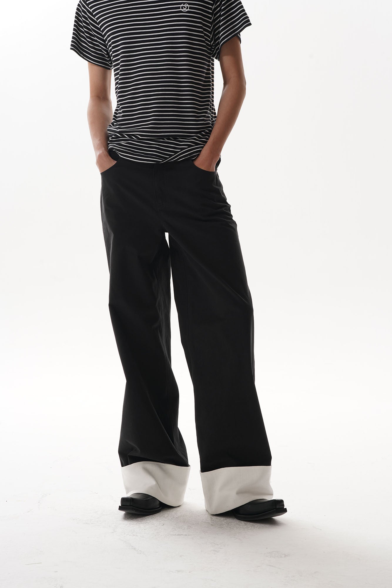 ORAL UTOPIA Contrast Fold-Hem Straight-Leg Pants, premium urban and streetwear designers apparel on PROJECTISR.com, ORAL UTOPIA