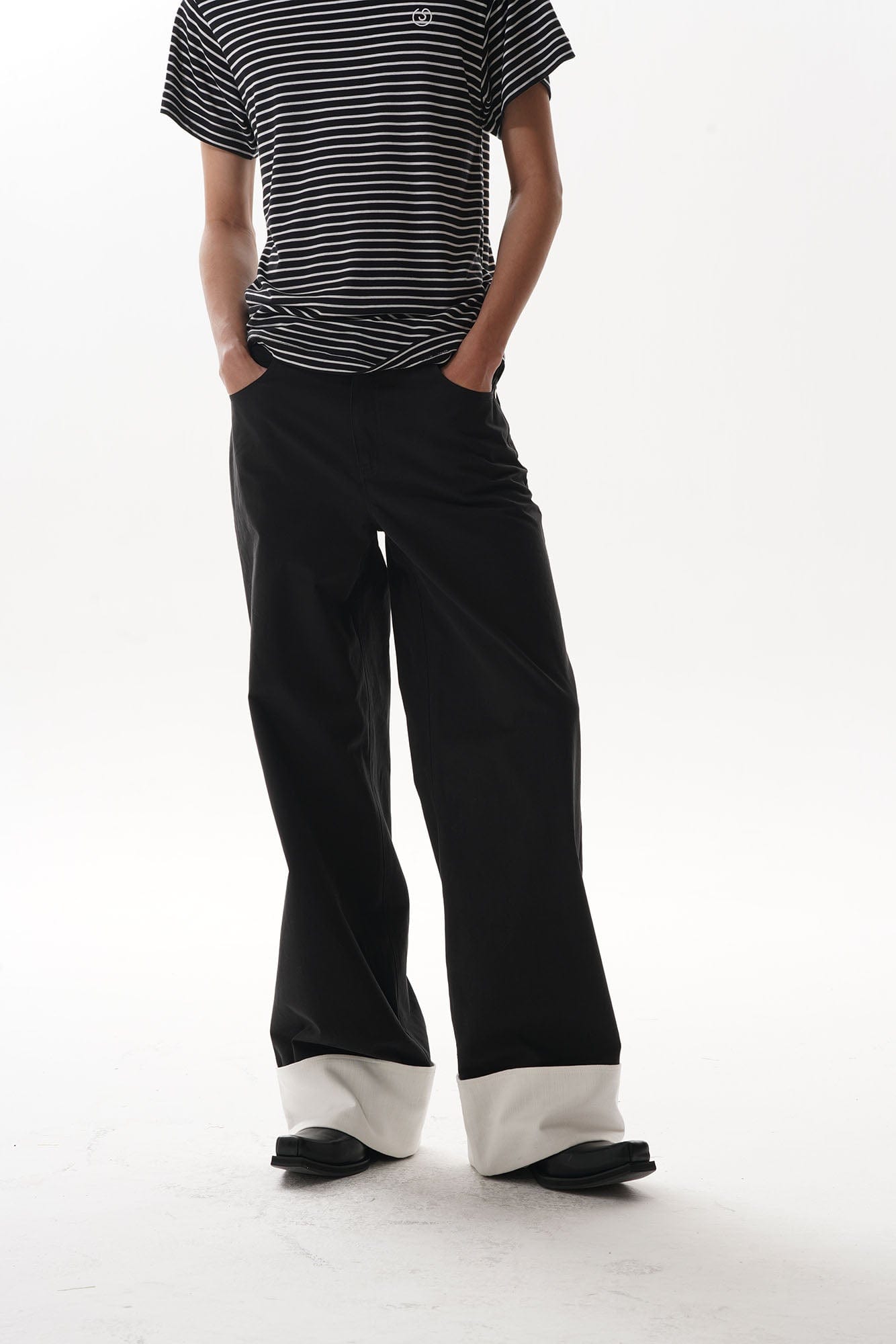 ORAL UTOPIA Contrast Fold-Hem Straight-Leg Pants, premium urban and streetwear designers apparel on PROJECTISR.com, ORAL UTOPIA