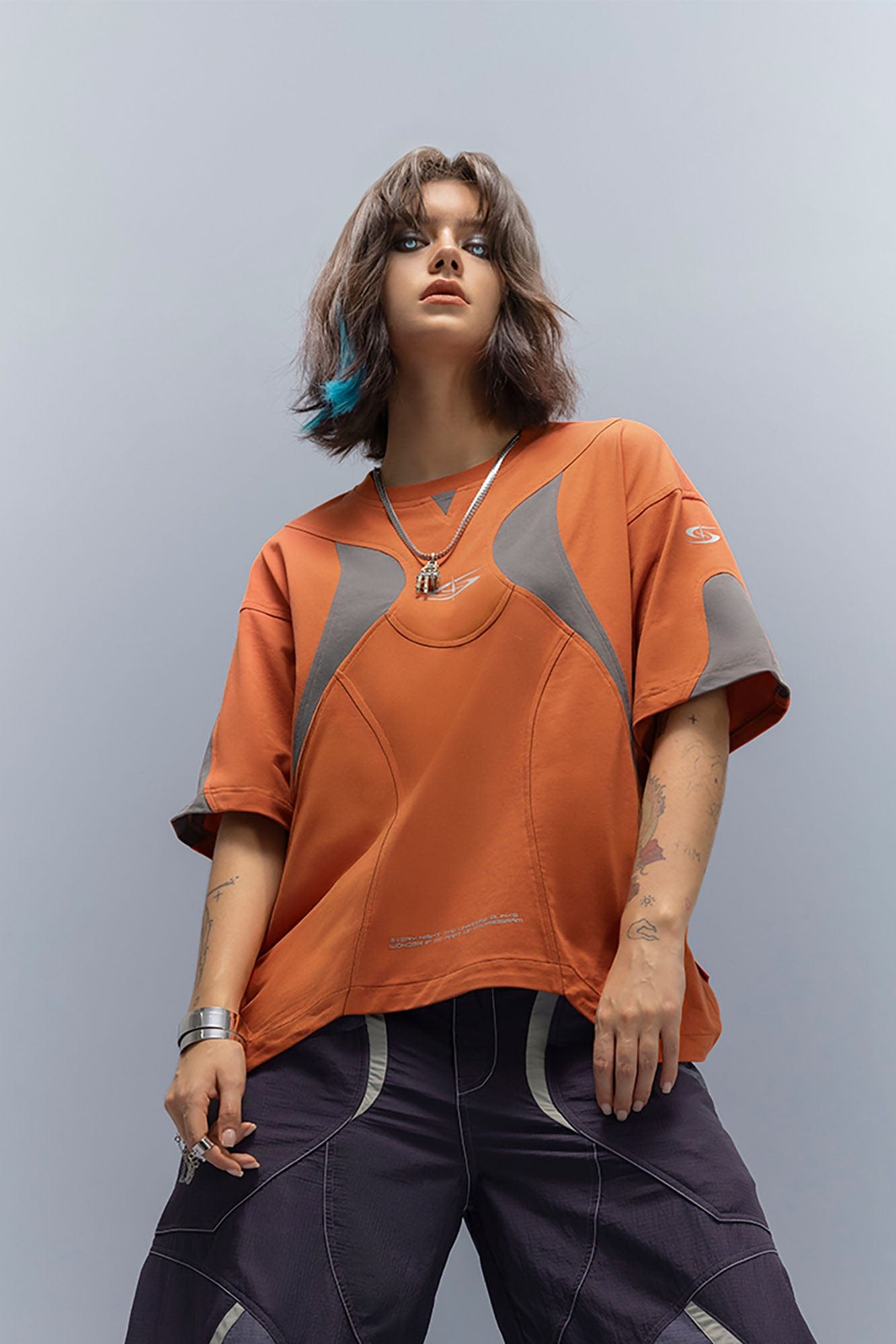 XIPHEVIL Curve Spliced Quick-Dry Sorona T-Shirt Orange