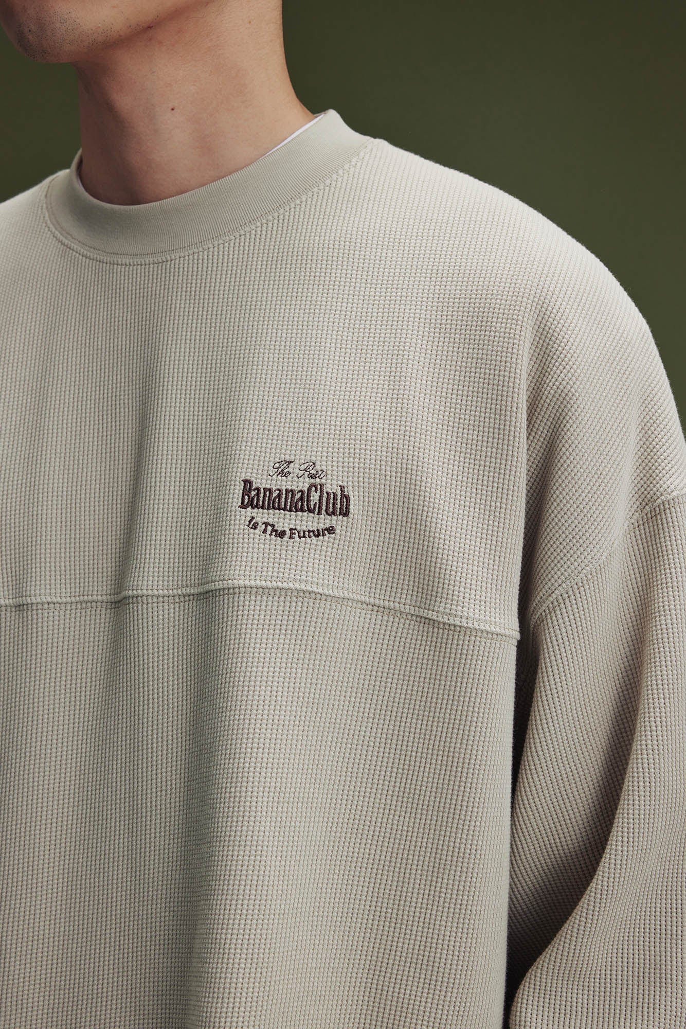 BANANA CLUB Waffle Knit Spliced Long-Sleeve Tee, premium urban and streetwear designers apparel on PROJECTISR.com, BANANA CLUB