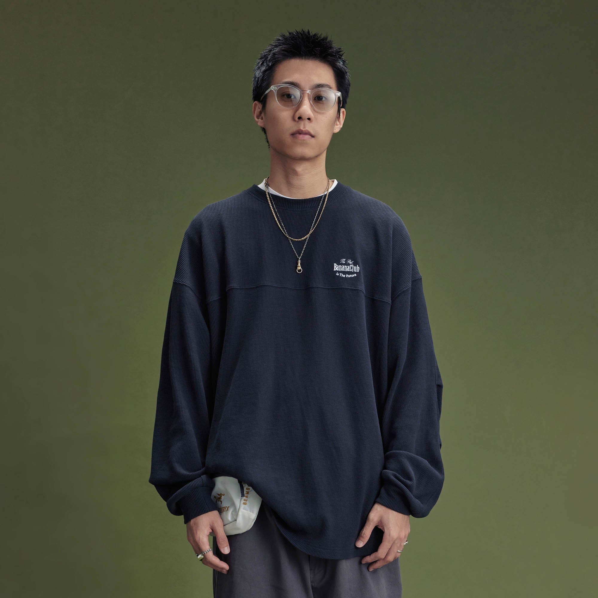 BANANA CLUB Waffle Knit Spliced Long-Sleeve Tee, premium urban and streetwear designers apparel on PROJECTISR.com, BANANA CLUB