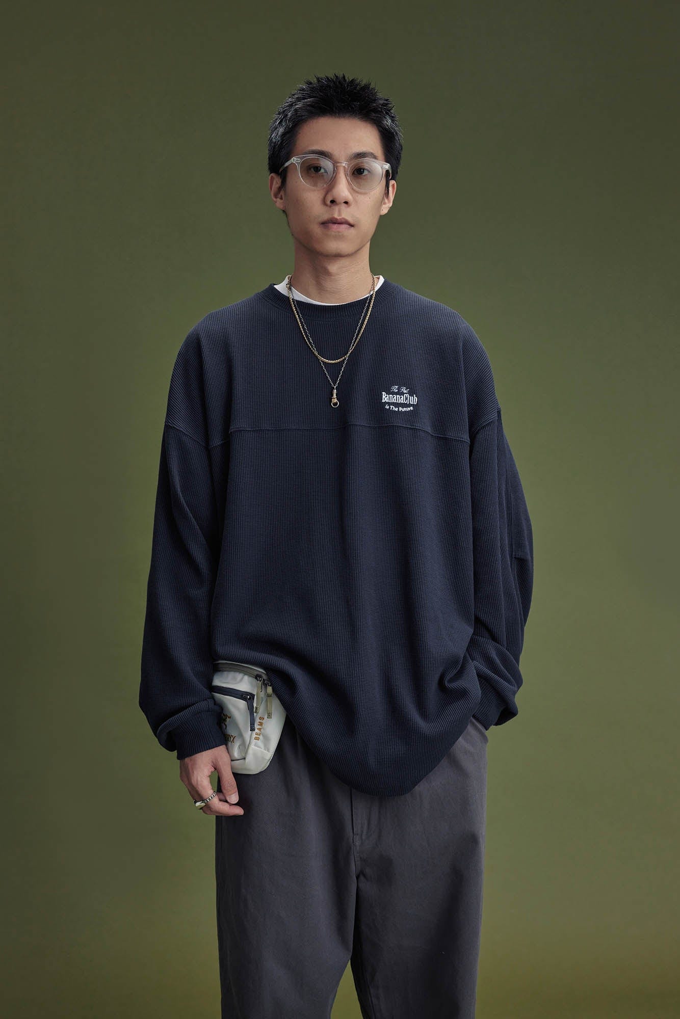 BANANA CLUB Waffle Knit Spliced Long-Sleeve Tee, premium urban and streetwear designers apparel on PROJECTISR.com, BANANA CLUB