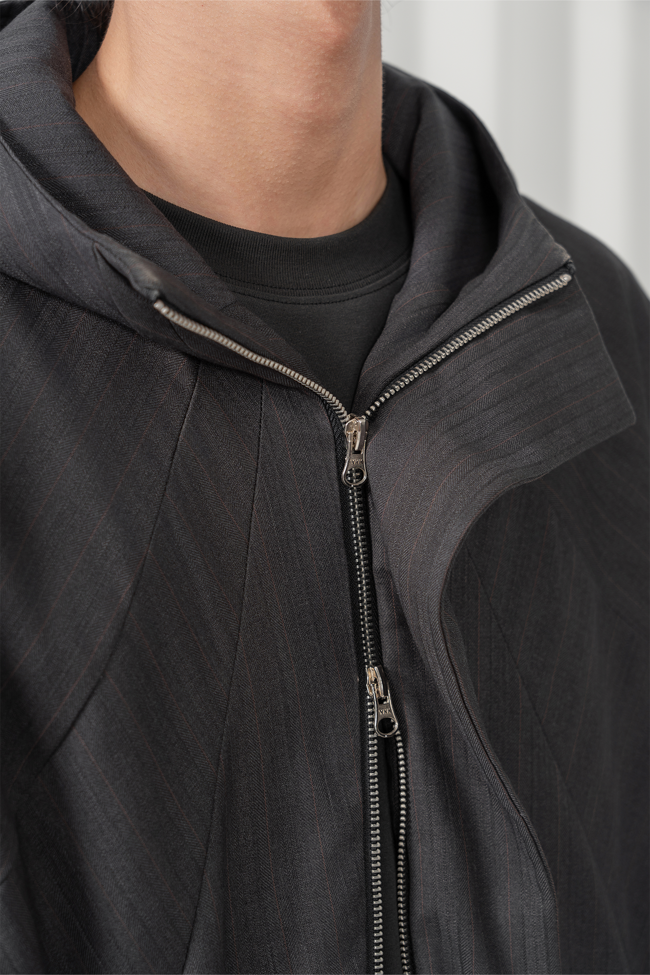 MOITIEDEPETALE Striped Magnetic-Front Hooded Coat