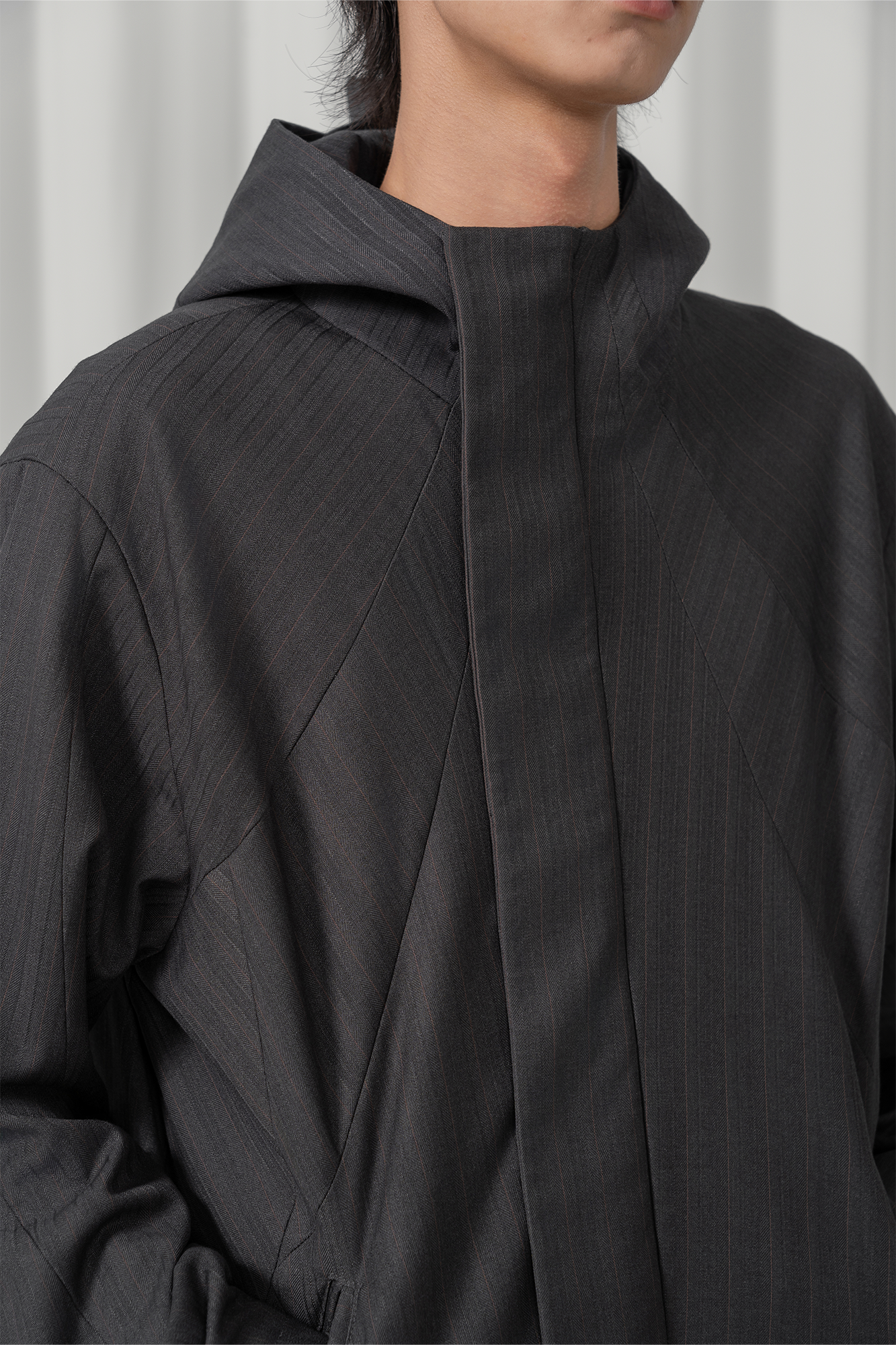 MOITIEDEPETALE Striped Magnetic-Front Hooded Coat