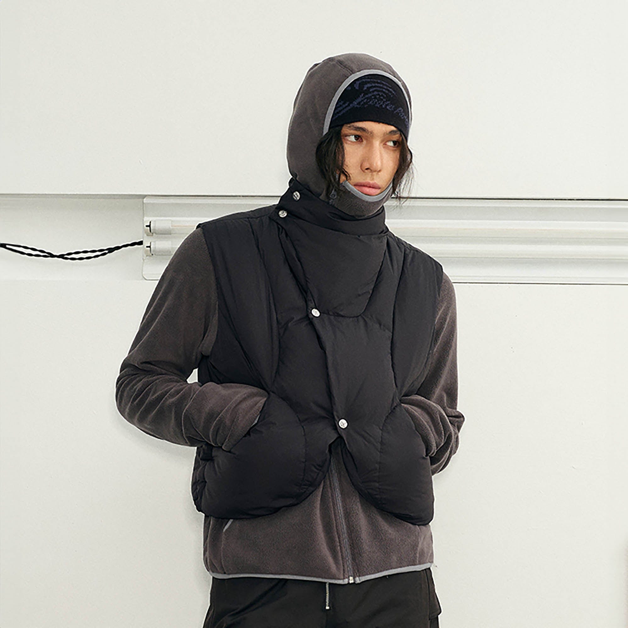 KREATE Asymmetrical Quilted Down Vest, premium urban and streetwear designers apparel on PROJECTISR.com, KREATE