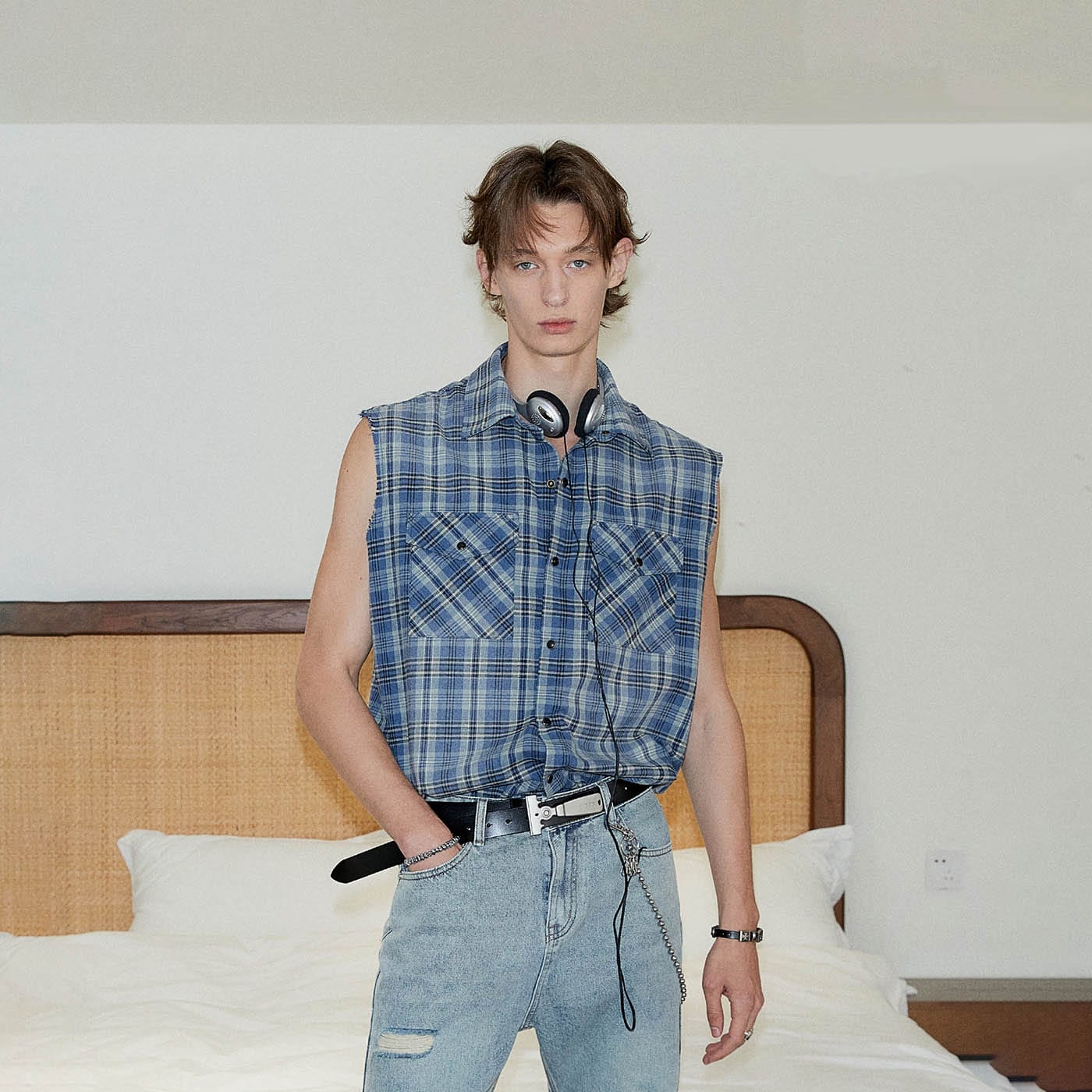 KREATE Distressed Plaid Vest, premium urban and streetwear designers apparel on PROJECTISR.com, KREATE