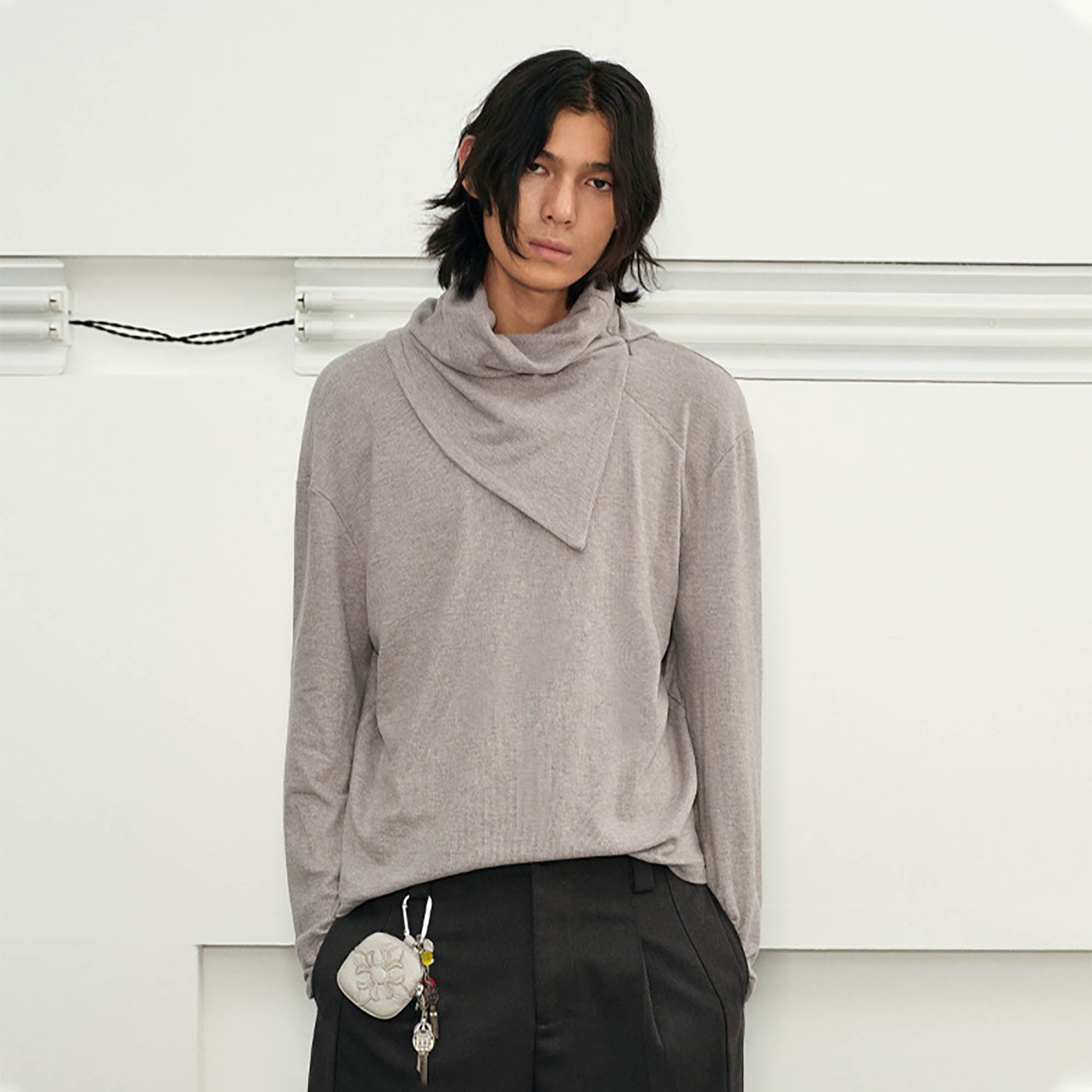KREATE Scarf Collar Knitted Long-Sleeve Tee, premium urban and streetwear designers apparel on PROJECTISR.com, KREATE