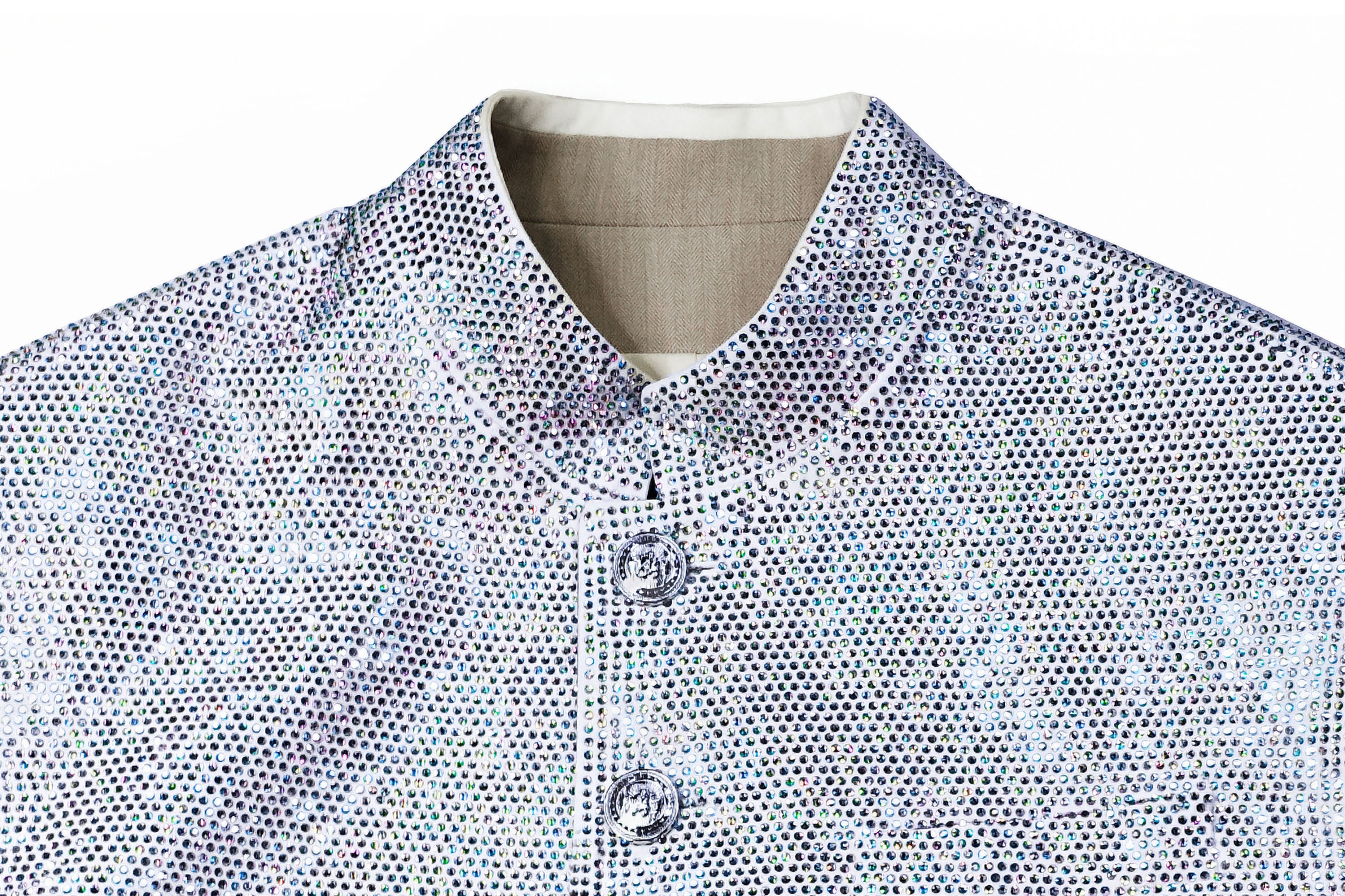 FACEONLAB Iridescent Diamond Mandarin Collar Jacket, premium urban and streetwear designers apparel on PROJECTISR.com, FACEONLAB