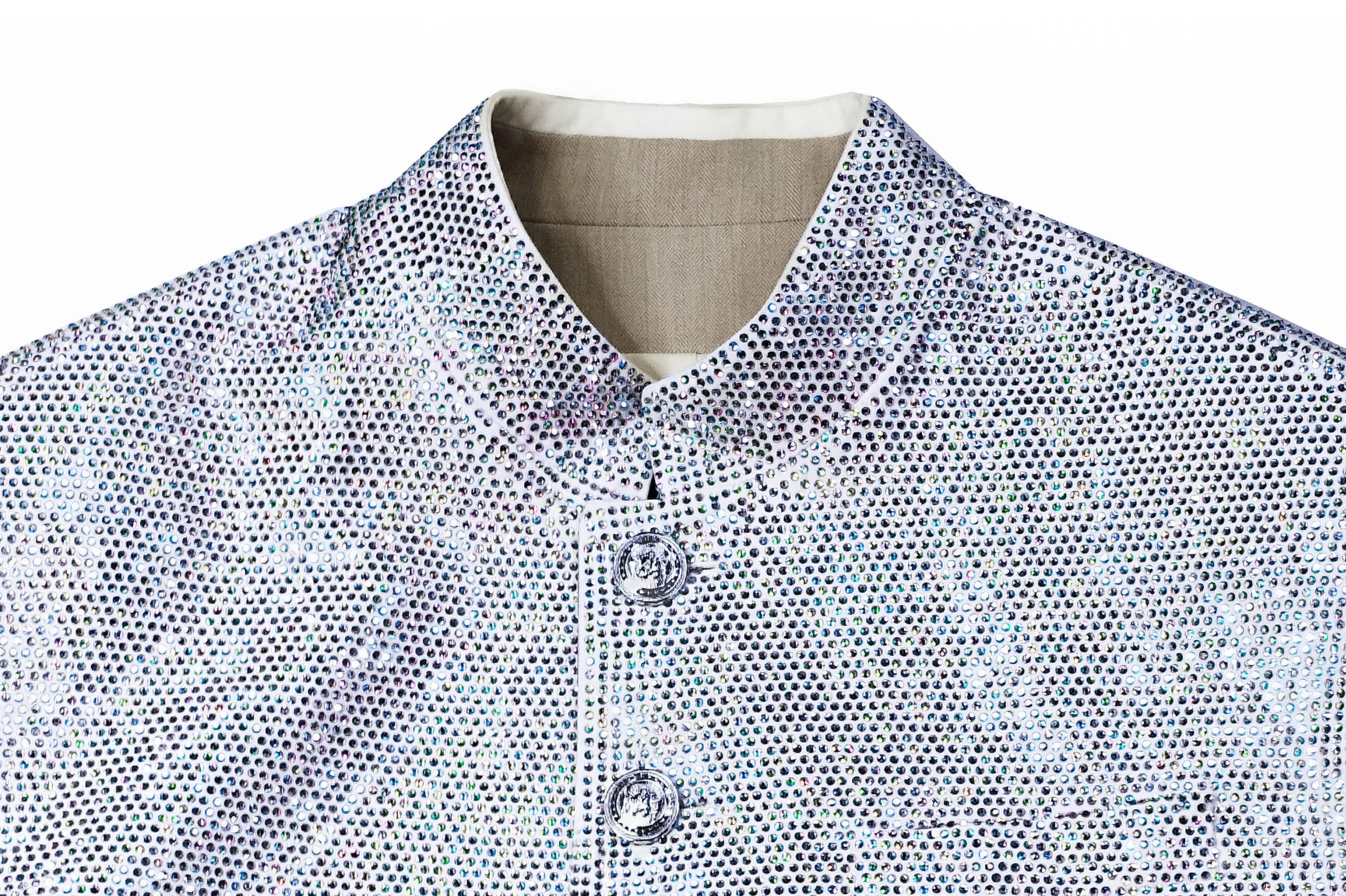 FACEONLAB Iridescent Diamond Mandarin Collar Jacket, premium urban and streetwear designers apparel on PROJECTISR.com, FACEONLAB