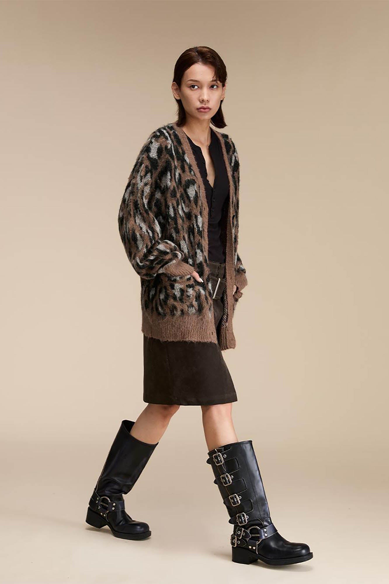 OPICLOTH Leopard Mohair V-Neck Cardigan, premium urban and streetwear designers apparel on PROJECTISR.com, OPICLOTH