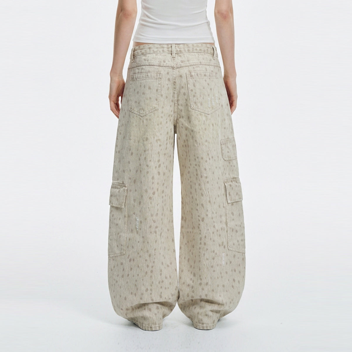 HAHAHA STUDIOS Deer Graphic Washed Distressed Multi-Pocket Jeans — square · back