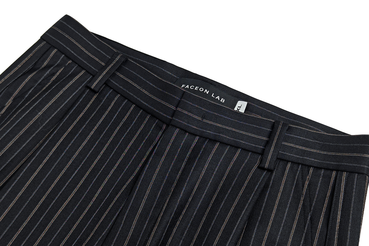 FACEONLAB Striped Wool-Blend Wide-Leg Trousers