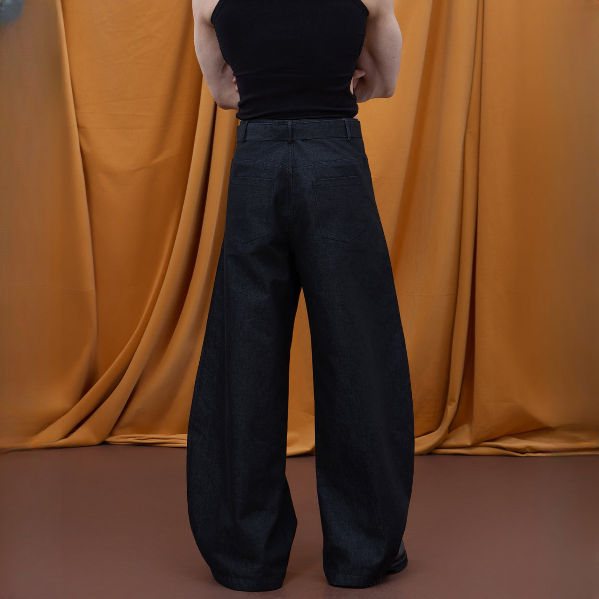 CLP Belted Wide-Leg Draped Trousers — square · back