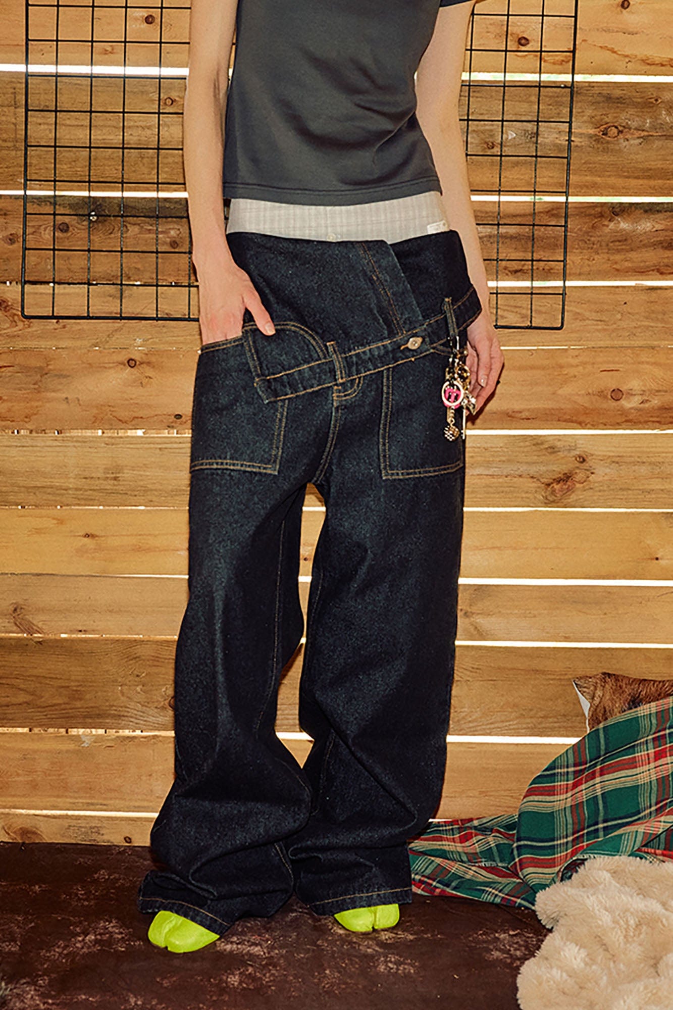DONSMOKE Inverted Asymmetrical Waistband Raw Jeans, premium urban and streetwear designers apparel on PROJECTISR.com, DONSMOKE