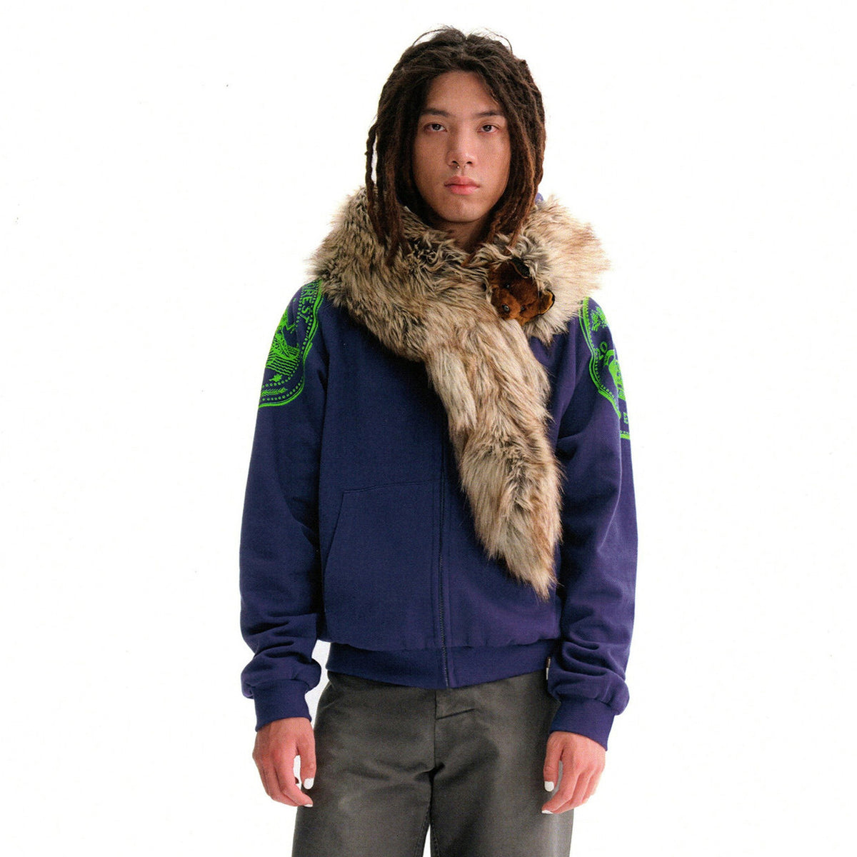 URBAN+FOREST Mythic Coin Graphic Double-Layer Hooded Jacket — square · front · Navy