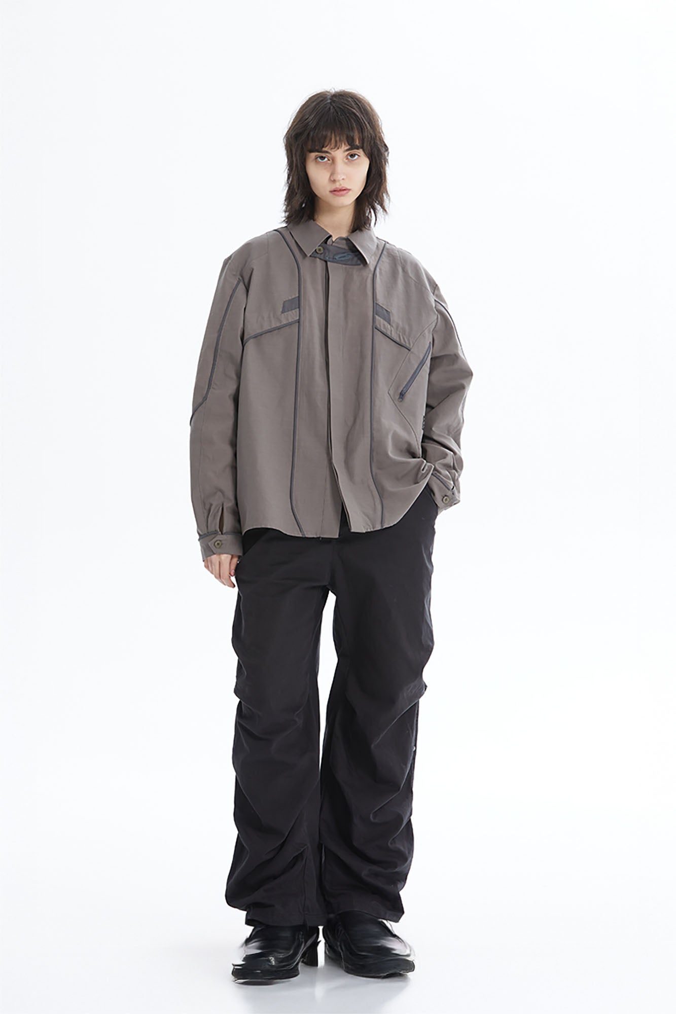ERROR CODE ROBOT Modular Panel Button-Up Utility Shirt, premium urban and streetwear designers apparel on PROJECTISR.com, ERROR CODE ROBOT