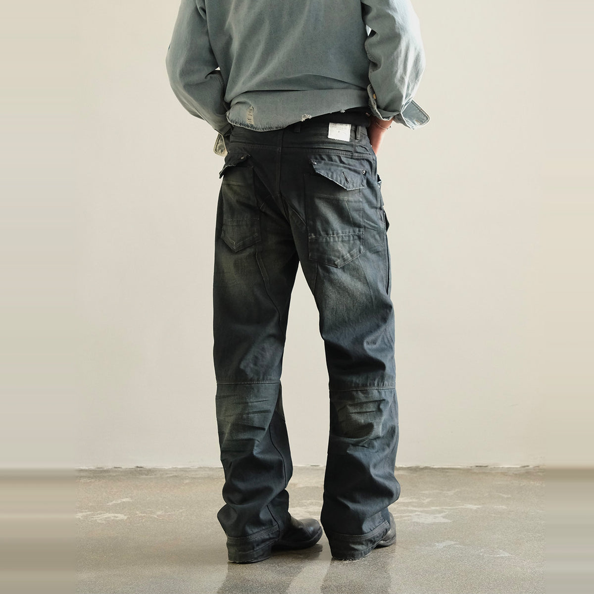 NEIGBORL Retro Washed Pleated Straight-Leg Jeans — square · back