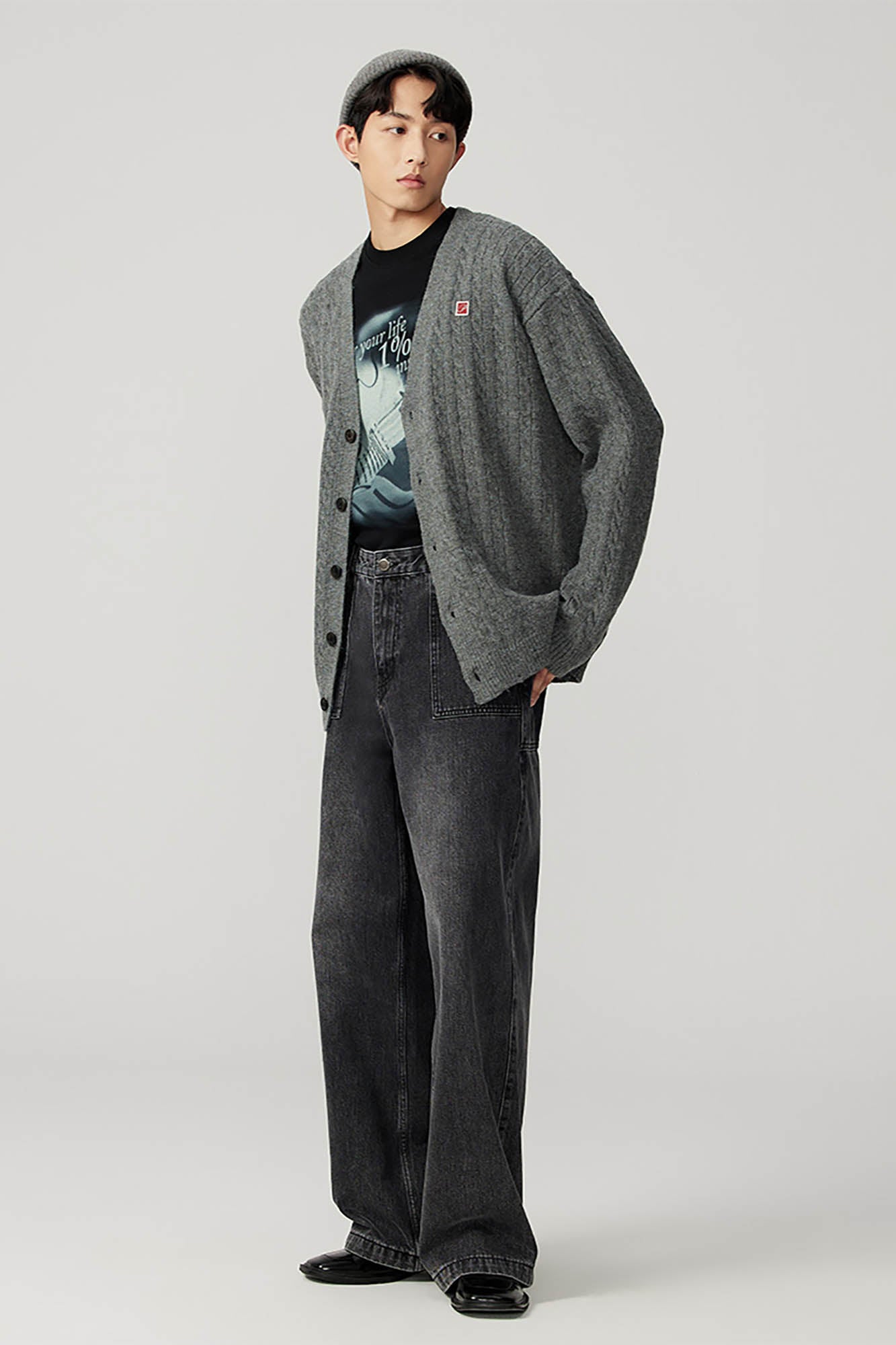 OPICLOTH Cable-Knit V-Neck Button-Up Cardigan, premium urban and streetwear designers apparel on PROJECTISR.com, OPICLOTH