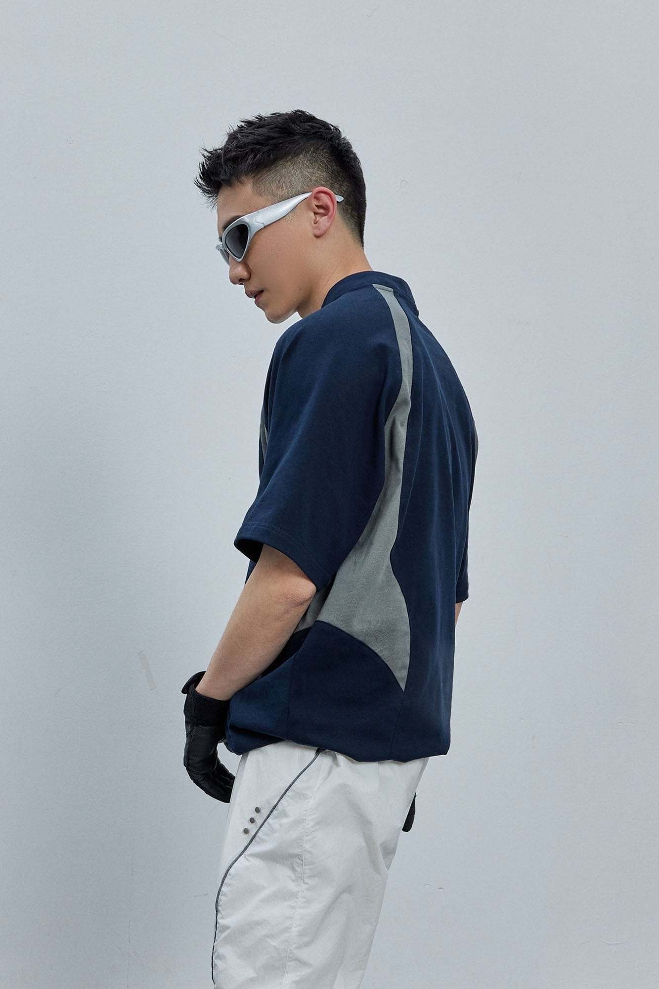 CATSSTAC Contrast Panel Half-Zip Oversized T-Shirt, premium urban and streetwear designers apparel on PROJECTISR.com, CATSSTAC
