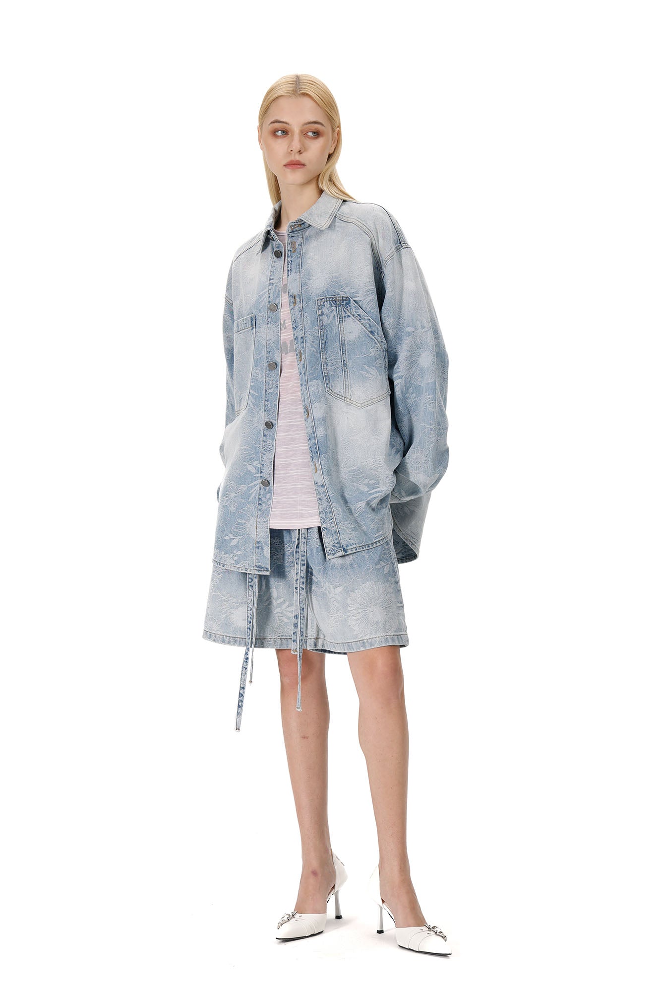 VANN VALRENCE Washed Floral Jacquard Denim Shirt, premium urban and streetwear designers apparel on PROJECTISR.com, VANN VALRENCE