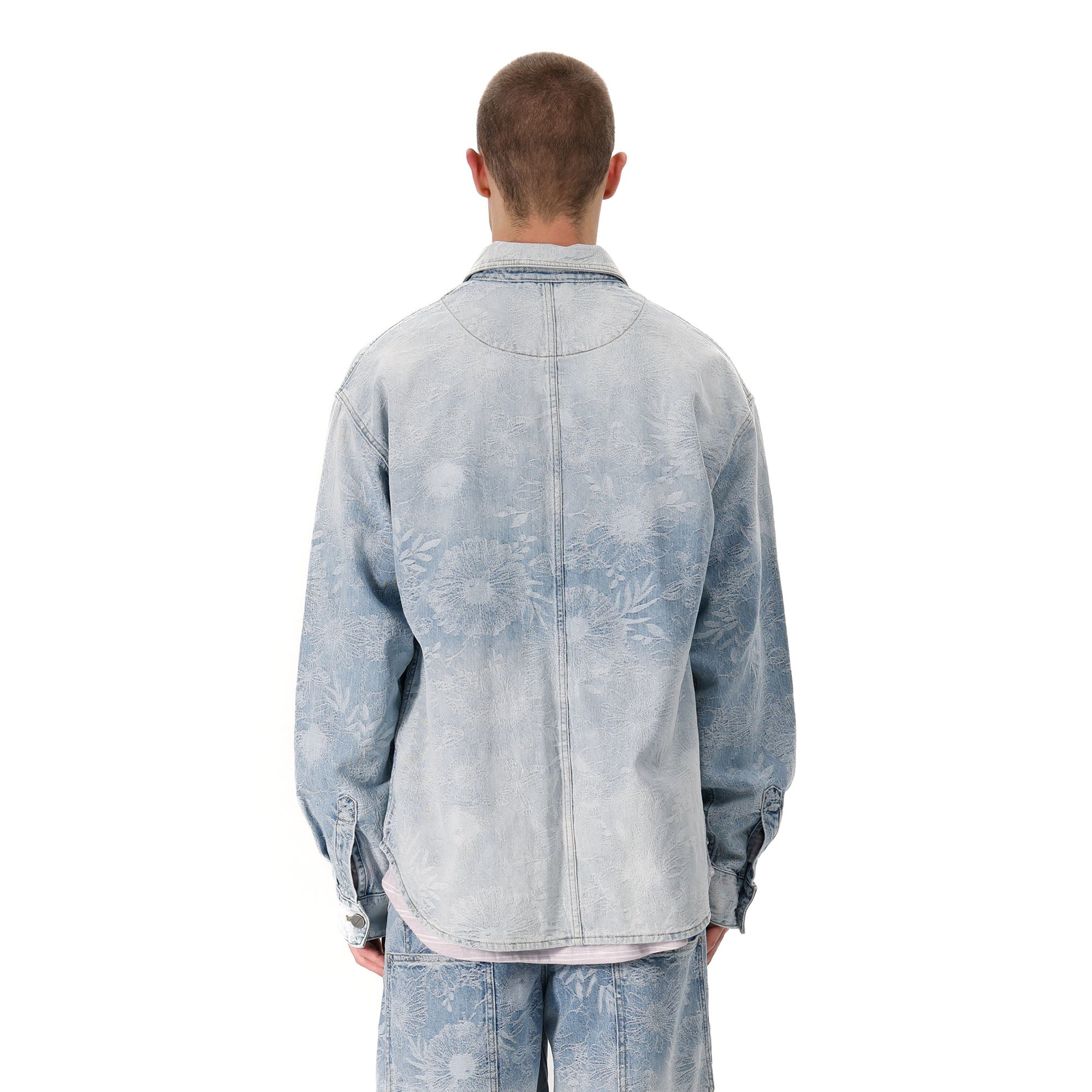 VANN VALRENCE Washed Floral Jacquard Denim Shirt, premium urban and streetwear designers apparel on PROJECTISR.com, VANN VALRENCE