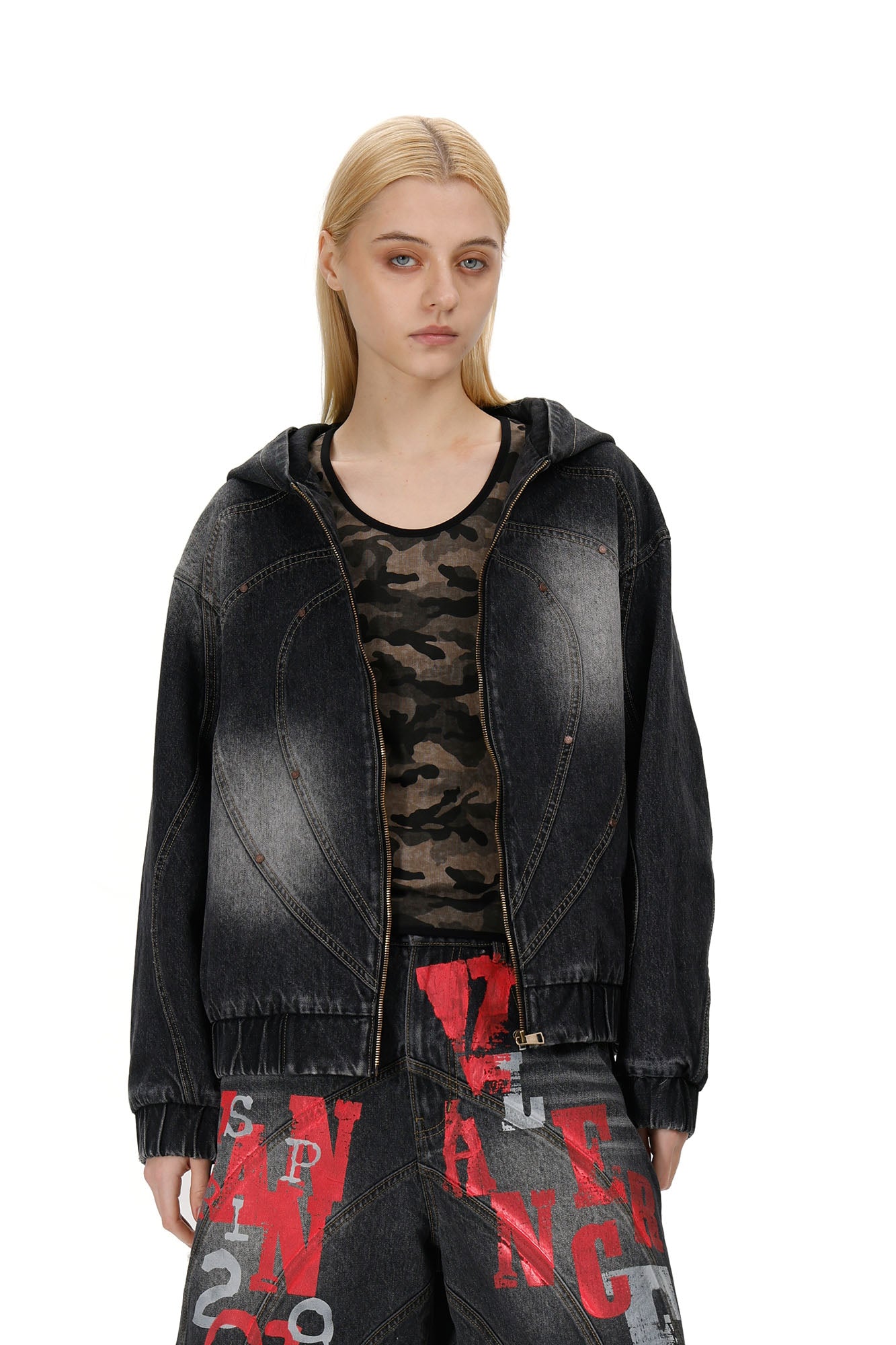VANN VALRENCE Washed Spliced Cotton Denim Jacket, premium urban and streetwear designers apparel on PROJECTISR.com, VANN VALRENCE