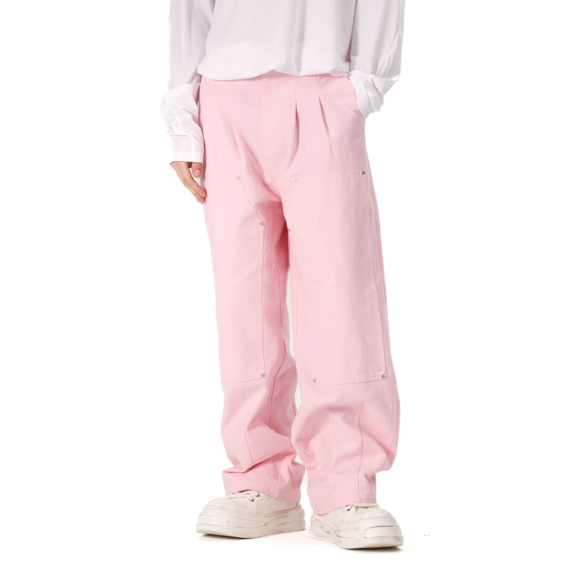 VANN VALRENCE Double-Knee Pleats Cotton Straight-Leg Pants, premium urban and streetwear designers apparel on PROJECTISR.com, VANN VALRENCE