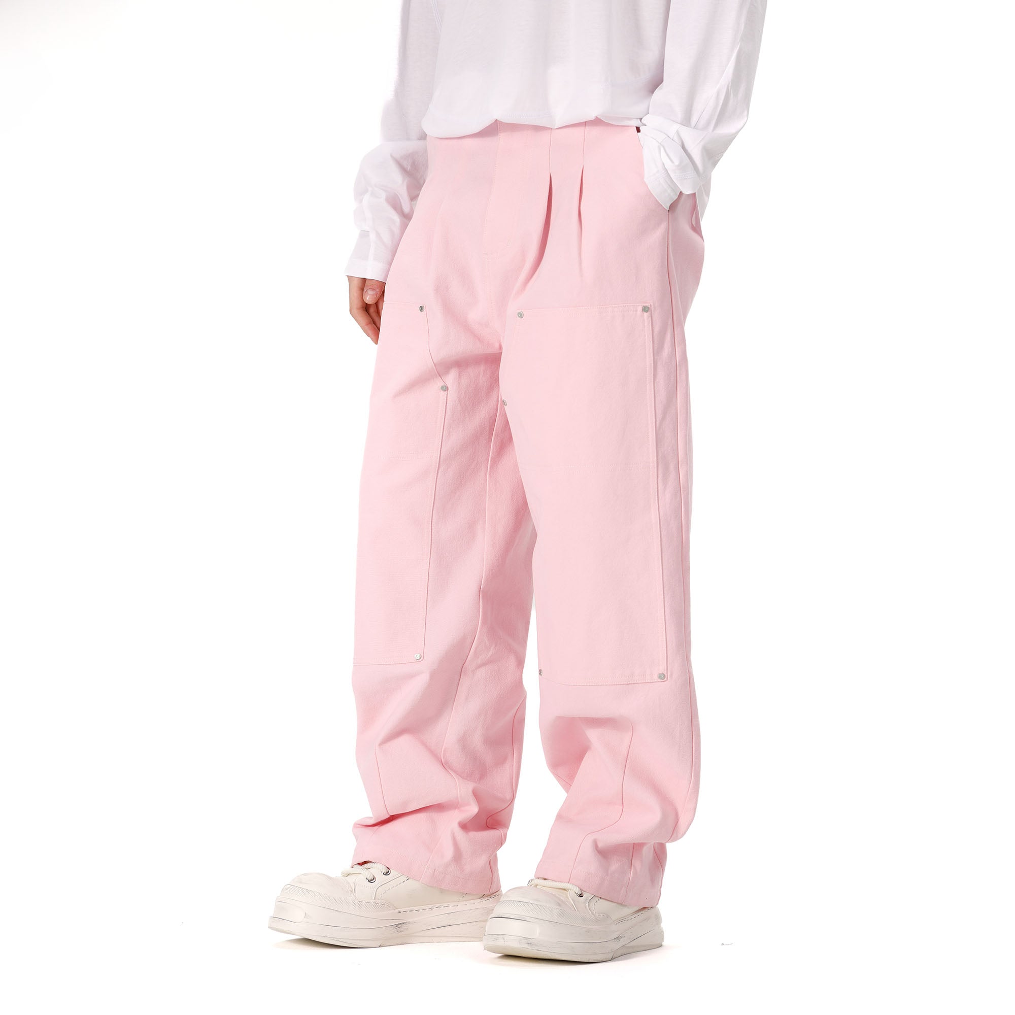 VANN VALRENCE Double-Knee Pleats Cotton Straight-Leg Pants, premium urban and streetwear designers apparel on PROJECTISR.com, VANN VALRENCE