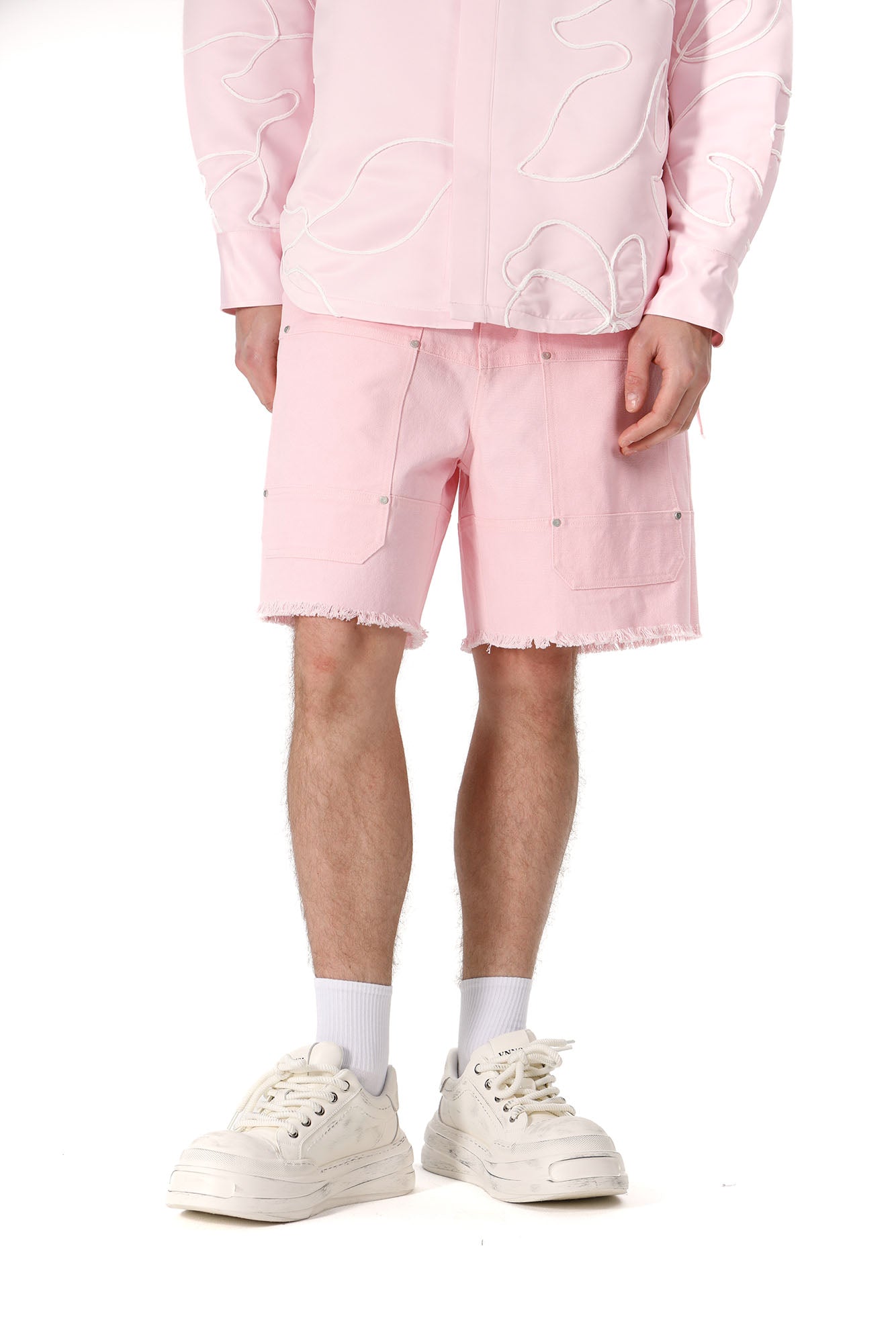 VANN VALRENCE Belt Raw-Edge Cotton Shorts, premium urban and streetwear designers apparel on PROJECTISR.com, VANN VALRENCE