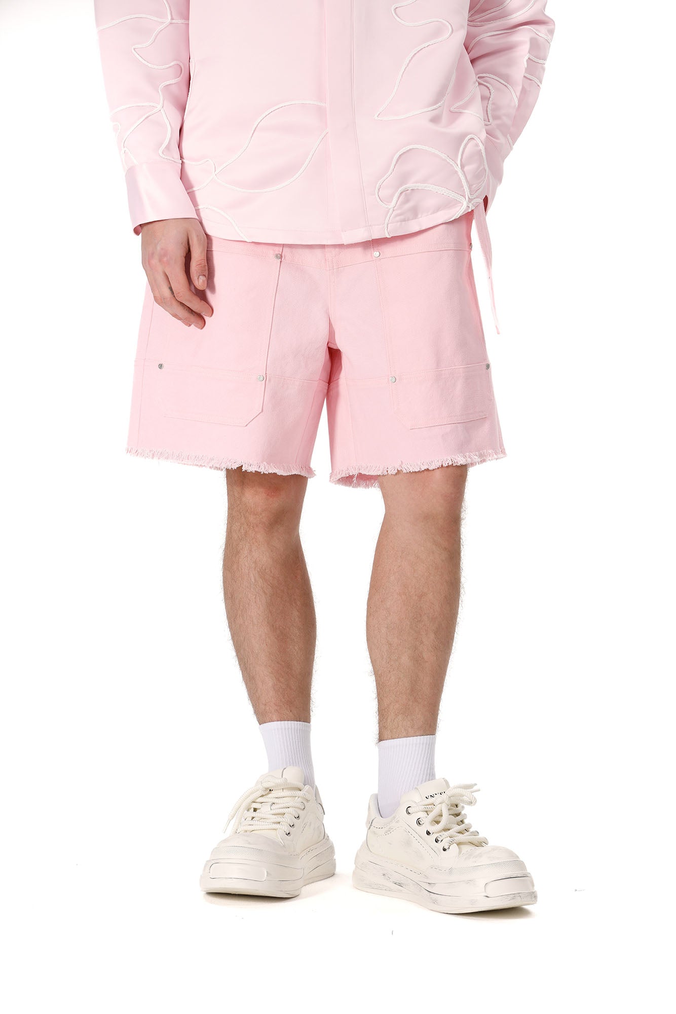 VANN VALRENCE Belt Raw-Edge Cotton Shorts, premium urban and streetwear designers apparel on PROJECTISR.com, VANN VALRENCE