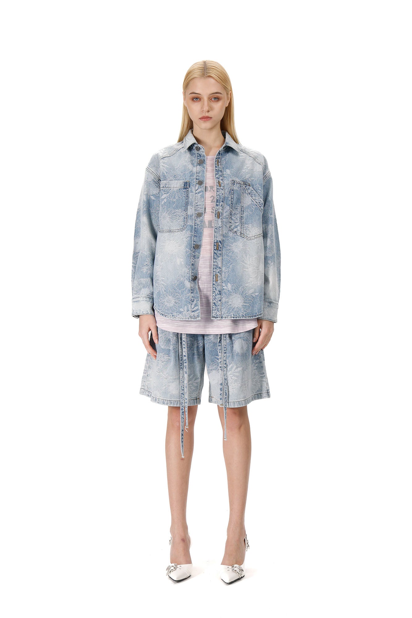 VANN VALRENCE Washed Floral Jacquard Denim Shirt, premium urban and streetwear designers apparel on PROJECTISR.com, VANN VALRENCE