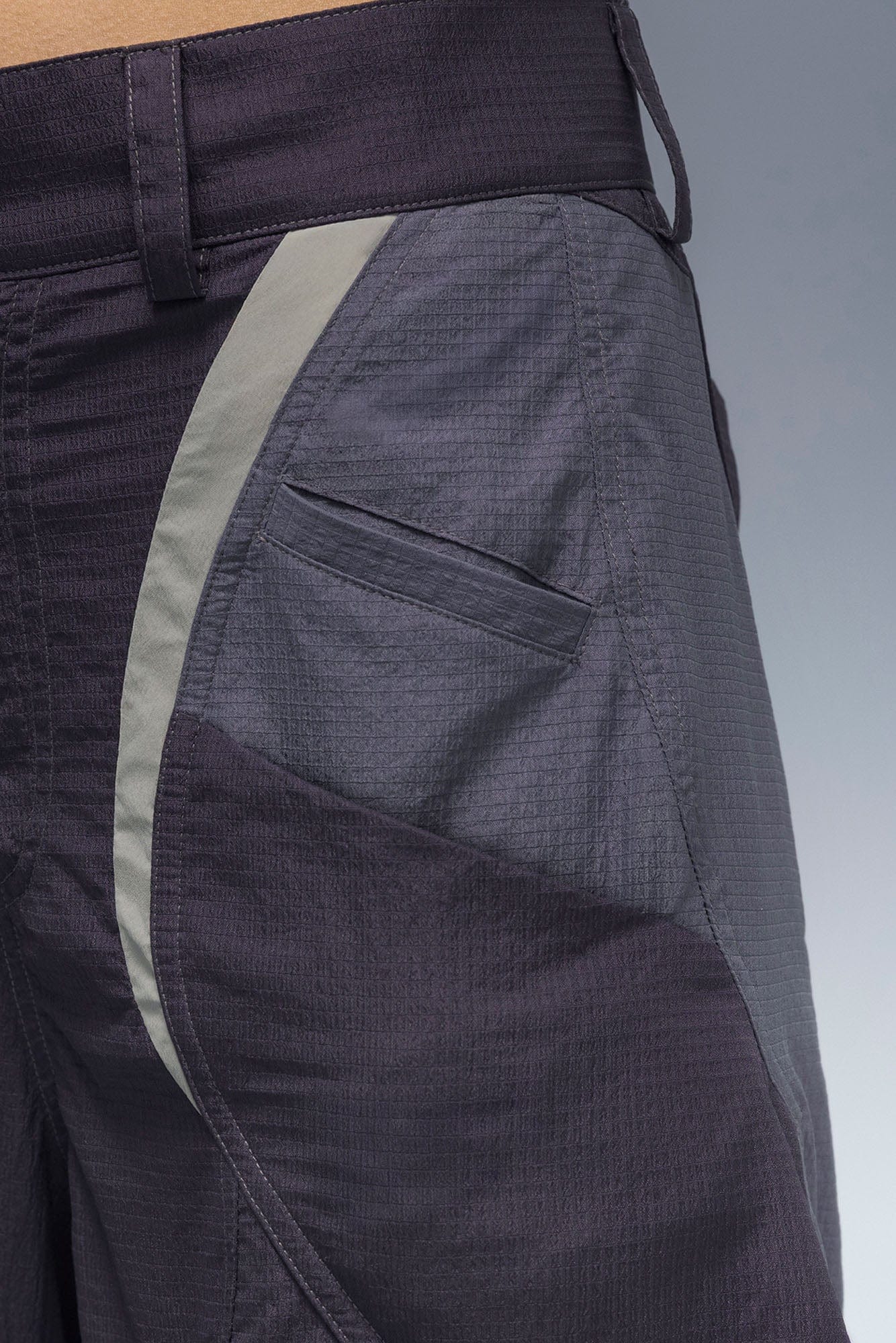 XIPHEVIL Deconstructed Contrast Panel Utility Curved Pants, premium urban and streetwear designers apparel on PROJECTISR.com, XIPHEVIL