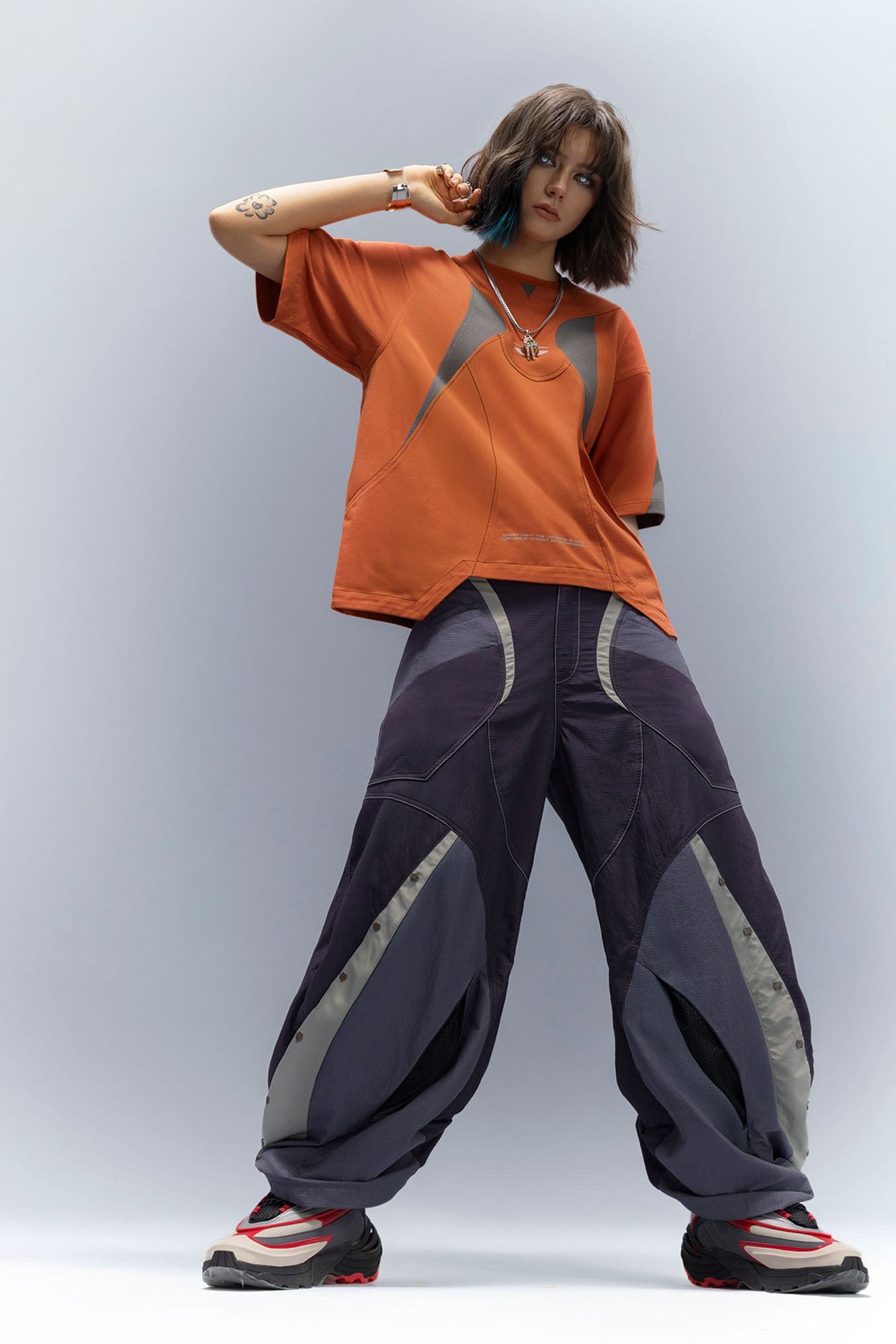 XIPHEVIL Curve Spliced Quick-Dry Sorona T-Shirt Orange
