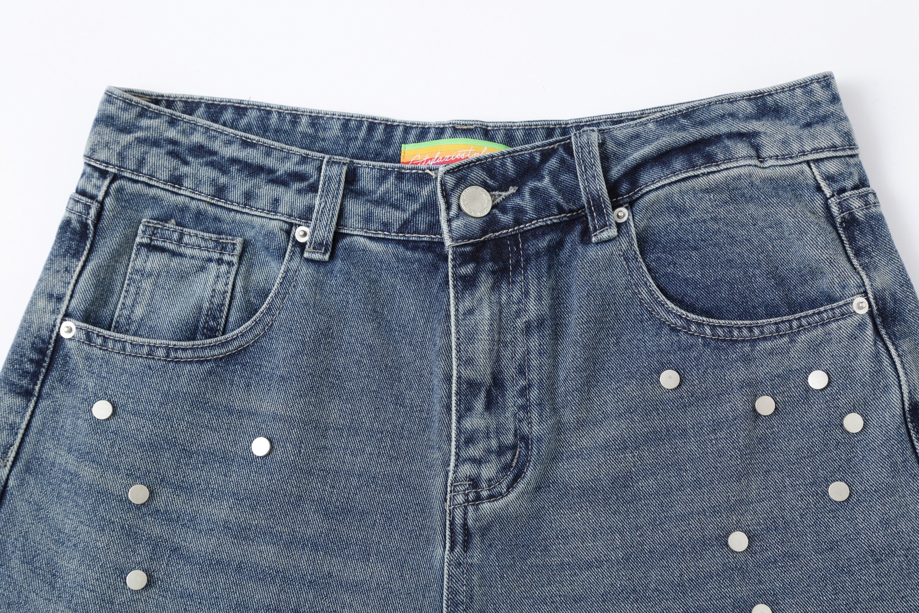 CLP Retro Washed Distressed Rivet Jeans, premium urban and streetwear designers apparel on PROJECTISR.com, CLP