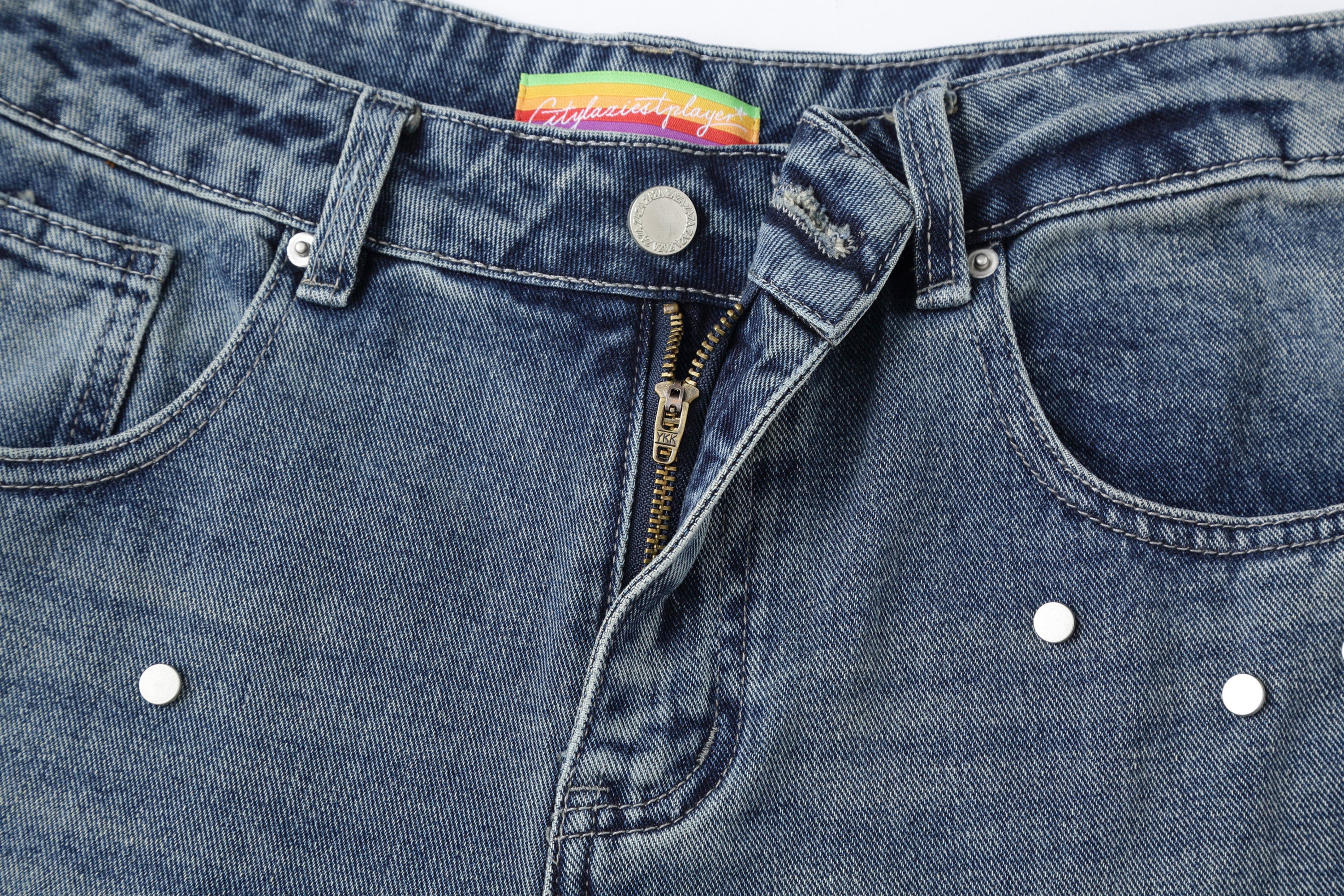 CLP Retro Washed Distressed Rivet Jeans, premium urban and streetwear designers apparel on PROJECTISR.com, CLP