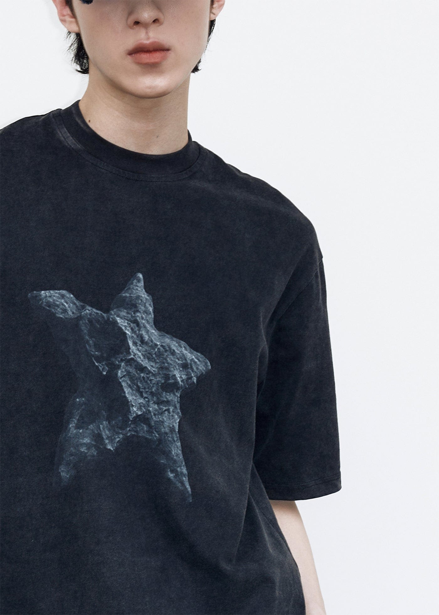 49PERCENT Black Star Stone Washed T-Shirt, premium urban and streetwear designers apparel on PROJECTISR.com, 49PERCENT