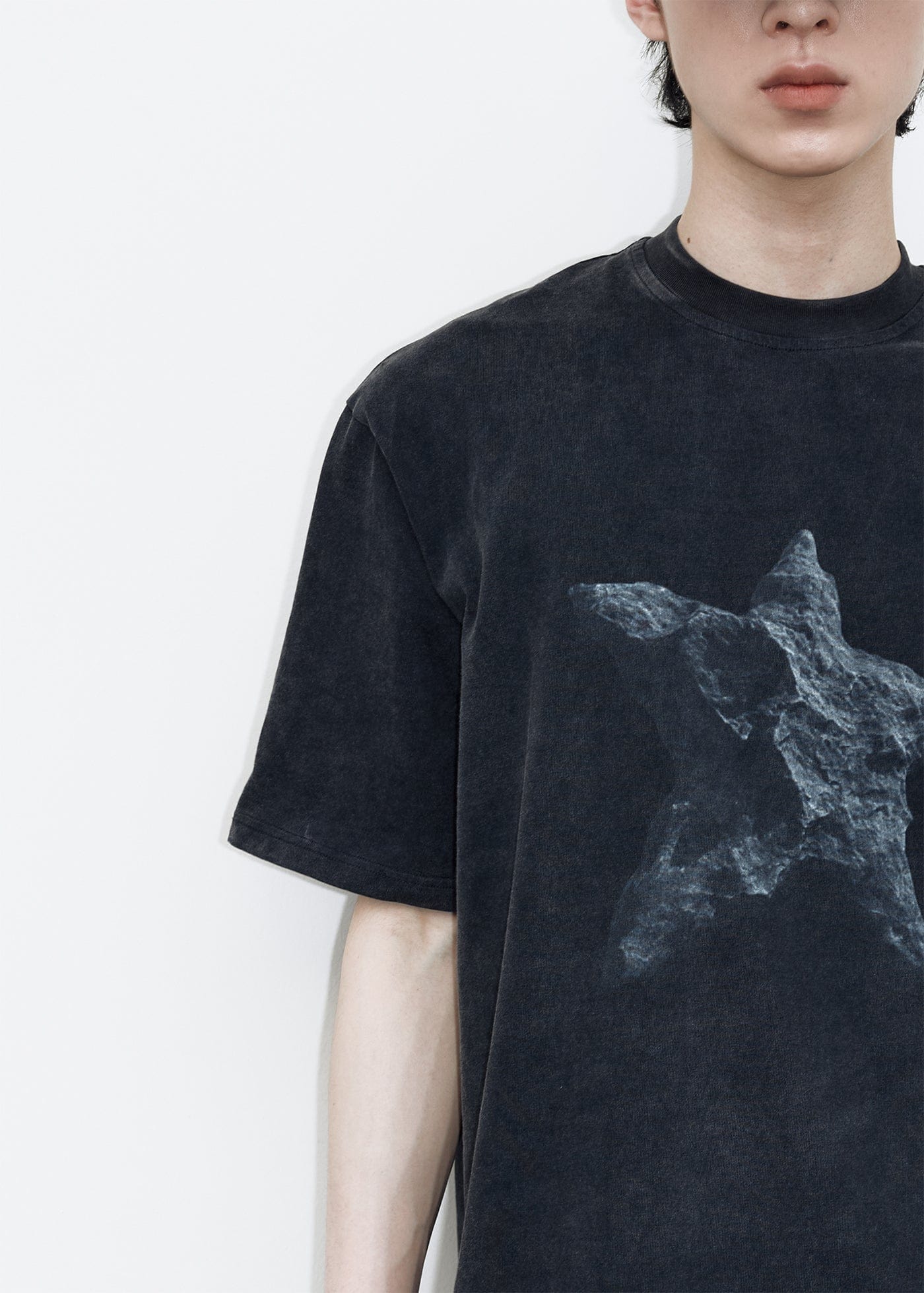 49PERCENT Black Star Stone Washed T-Shirt, premium urban and streetwear designers apparel on PROJECTISR.com, 49PERCENT