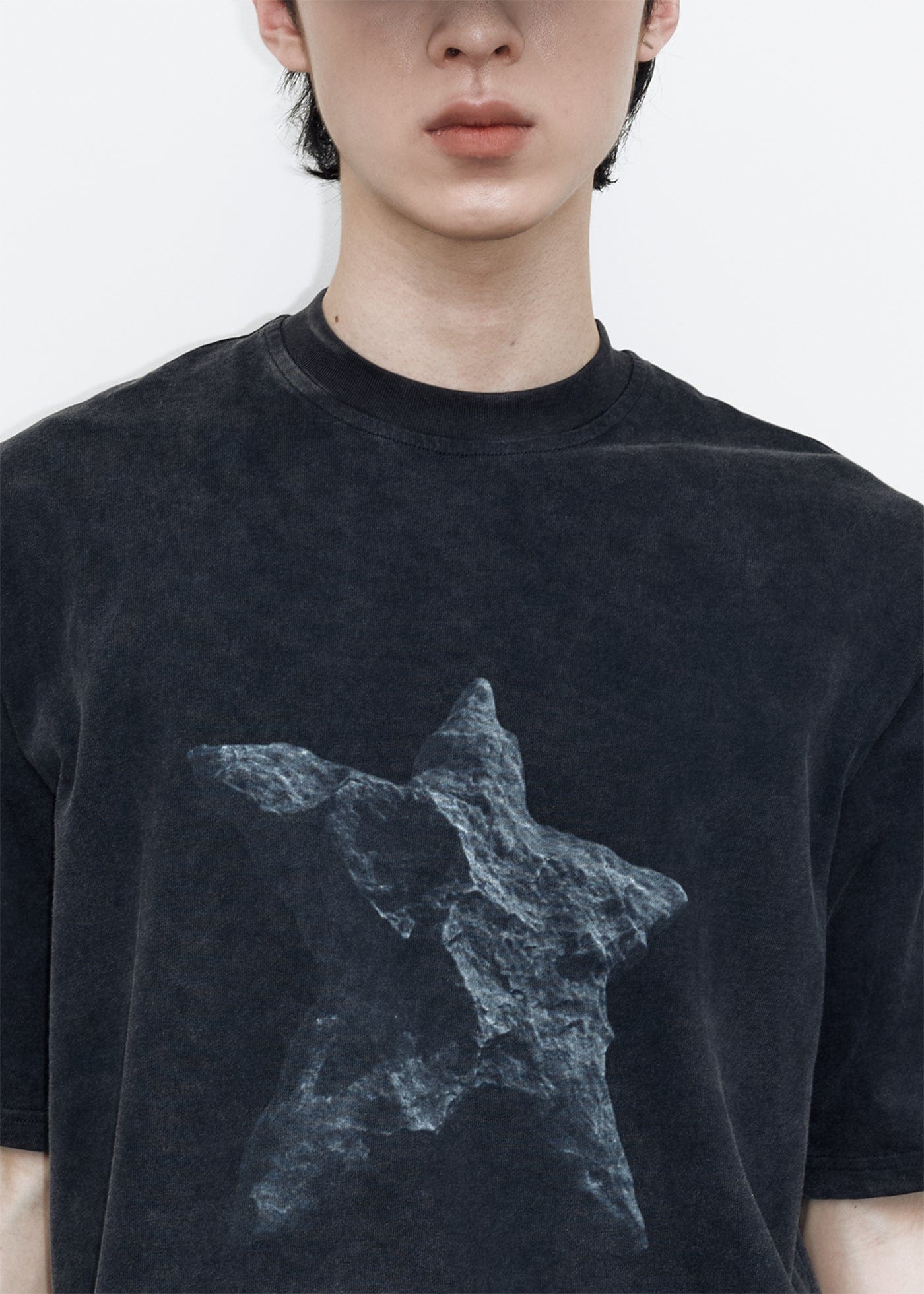 49PERCENT Black Star Stone Washed T-Shirt, premium urban and streetwear designers apparel on PROJECTISR.com, 49PERCENT