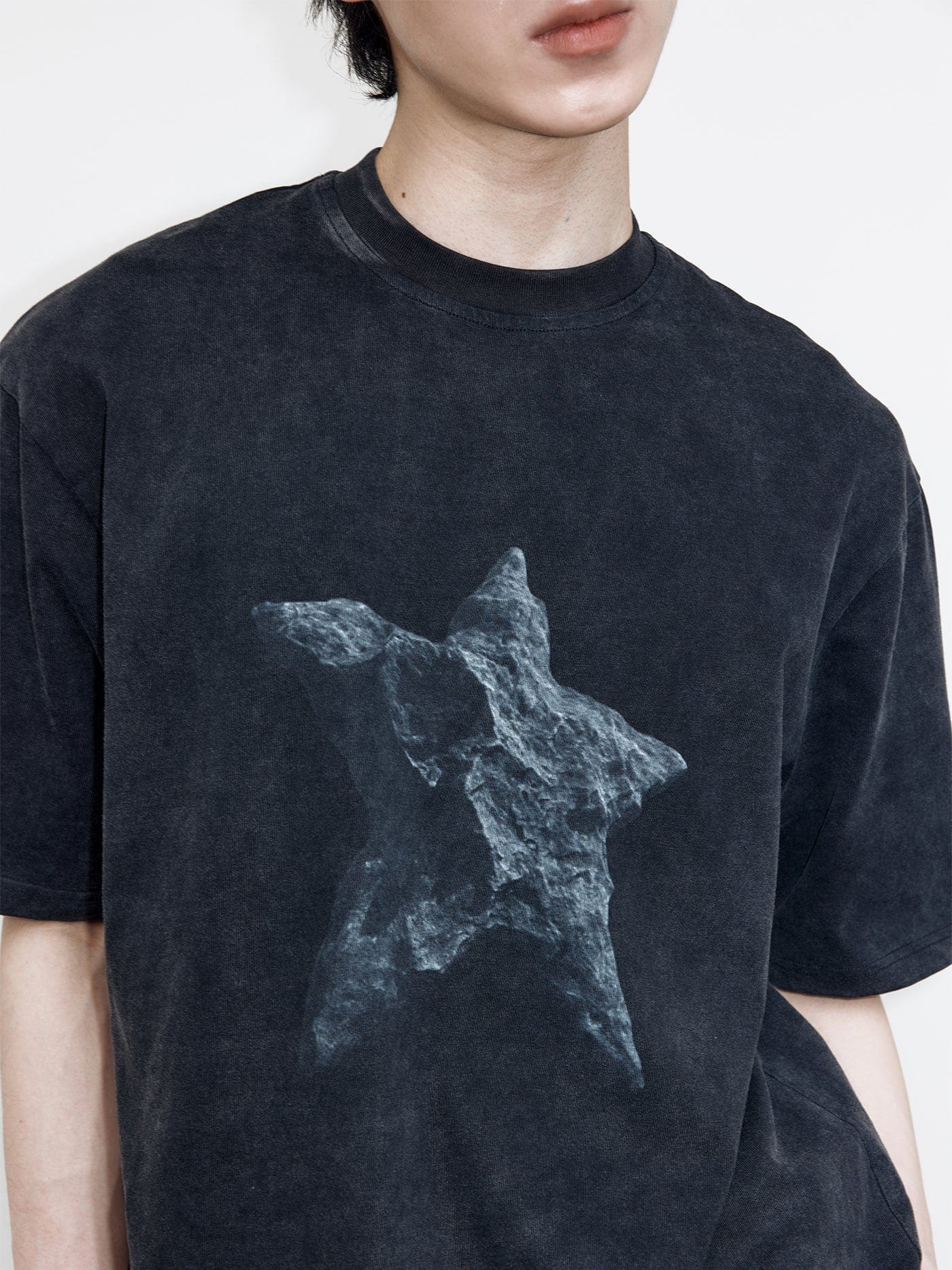 49PERCENT Black Star Stone Washed T-Shirt, premium urban and streetwear designers apparel on PROJECTISR.com, 49PERCENT