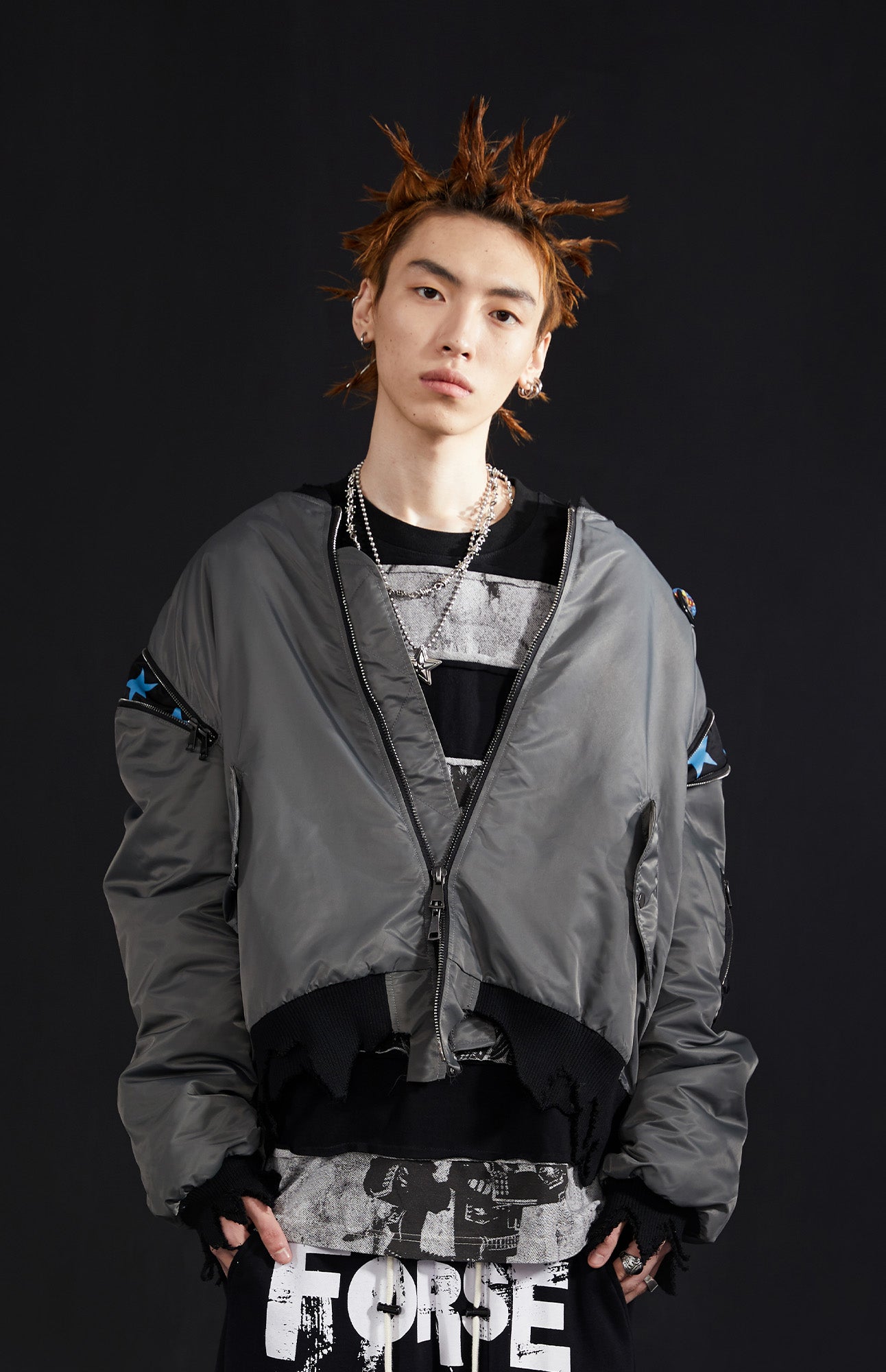 VENTUREK Retro Zipper-Spliced Raw Edge Bomber Jacket, premium urban and streetwear designers apparel on PROJECTISR.com, VENTUREK