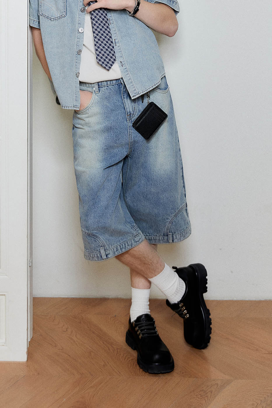 KREATE Inverted Denim Shorts, premium urban and streetwear designers apparel on PROJECTISR.com, KREATE