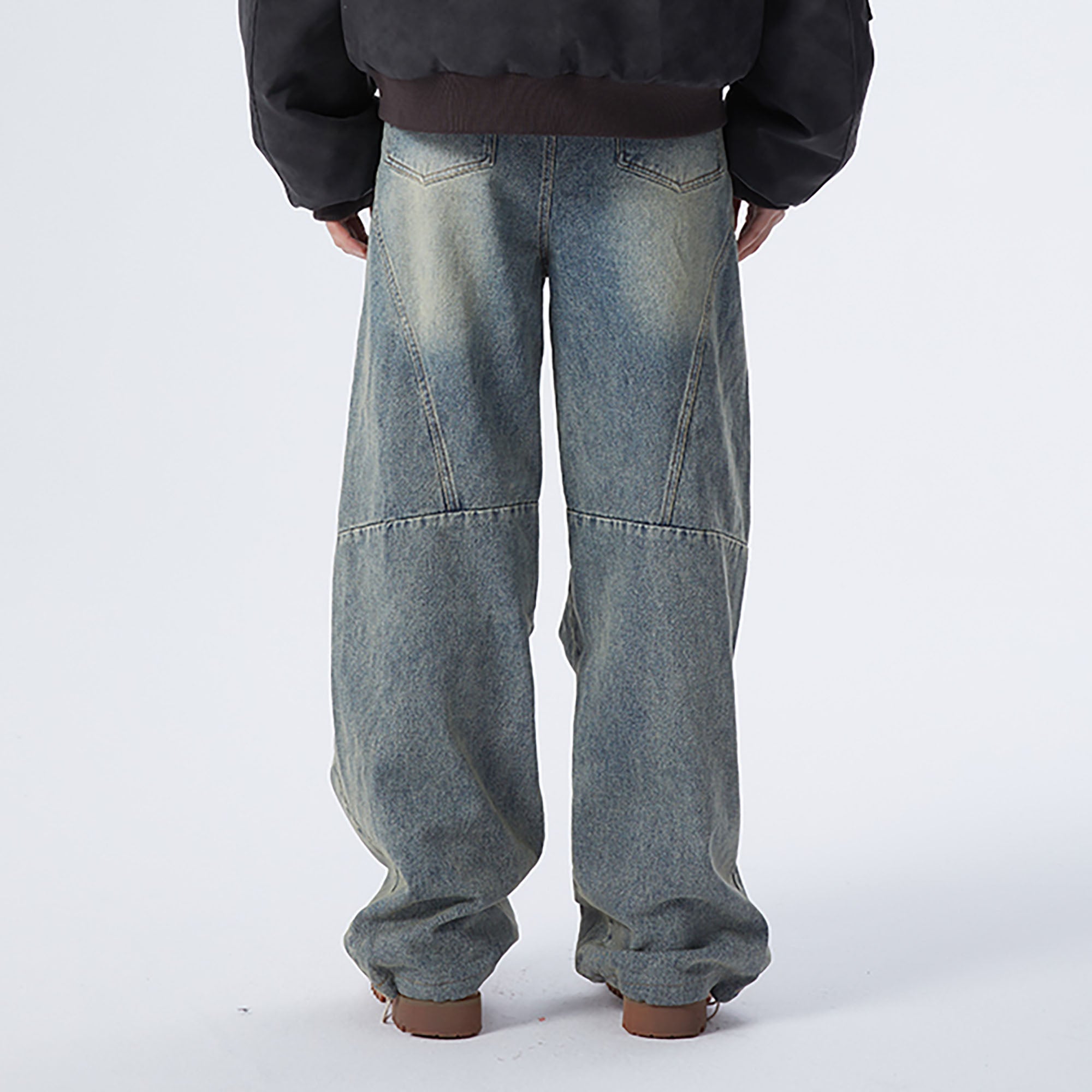 ERROR CODE ROBOT Washed Curved Pleated- Knee Jeans, premium urban and streetwear designers apparel on PROJECTISR.com, ERROR CODE ROBOT