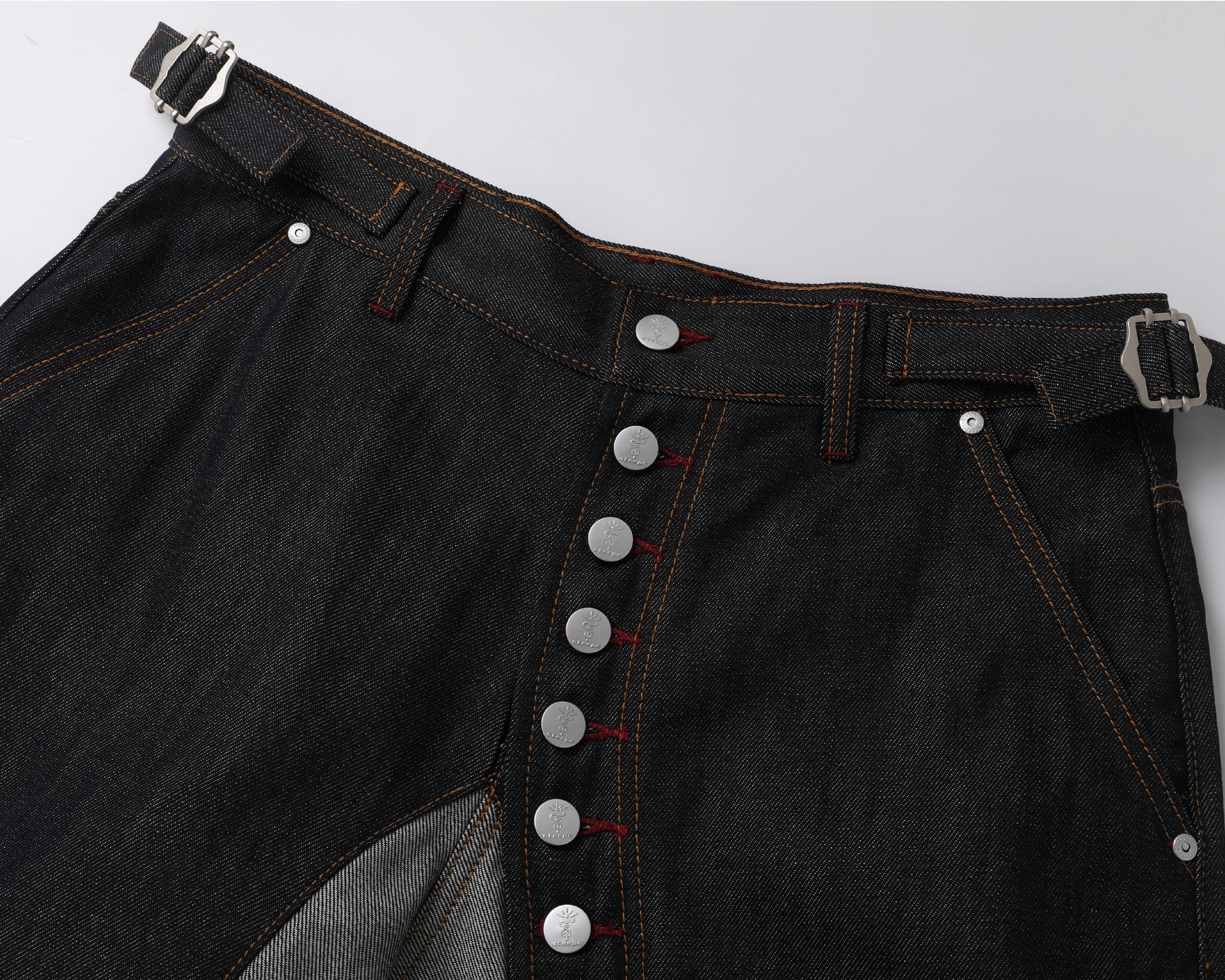 STEEPC Inverted Panel Snap-Fly Raw Jeans, premium urban and streetwear designers apparel on PROJECTISR.com, STEEPC