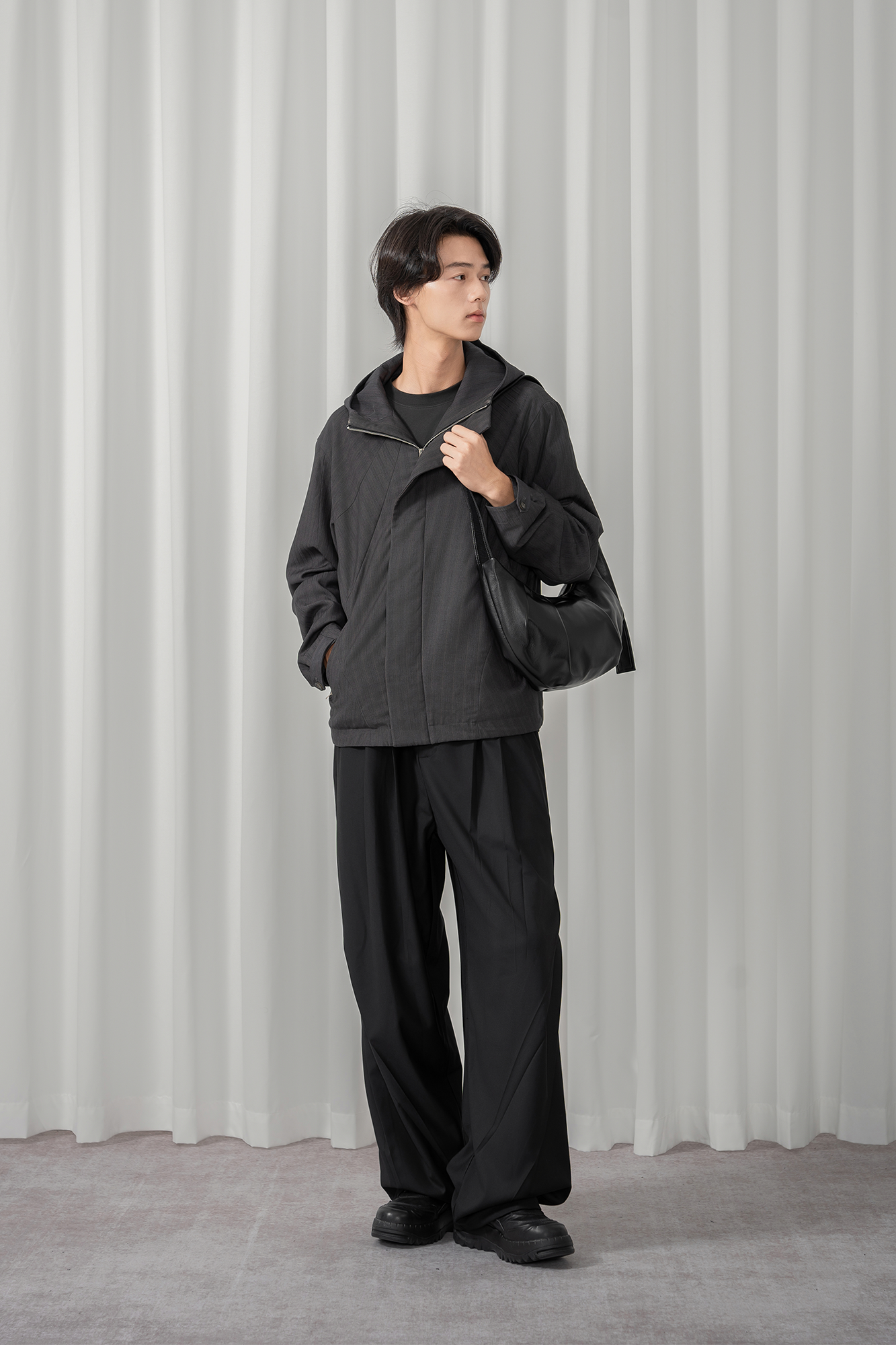 MOITIEDEPETALE Striped Magnetic-Front Hooded Coat
