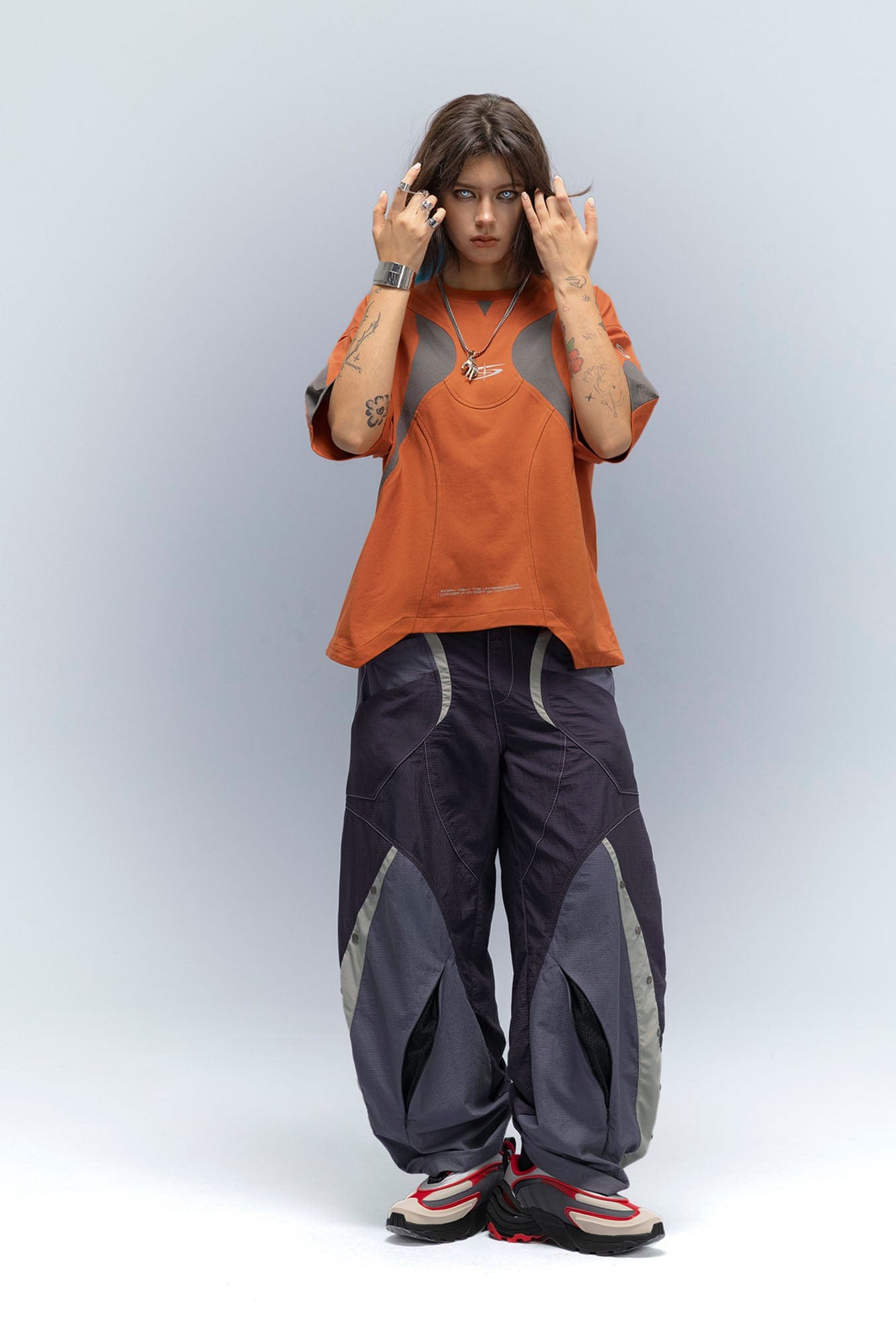 XIPHEVIL Curve Spliced Quick-Dry Sorona T-Shirt Orange