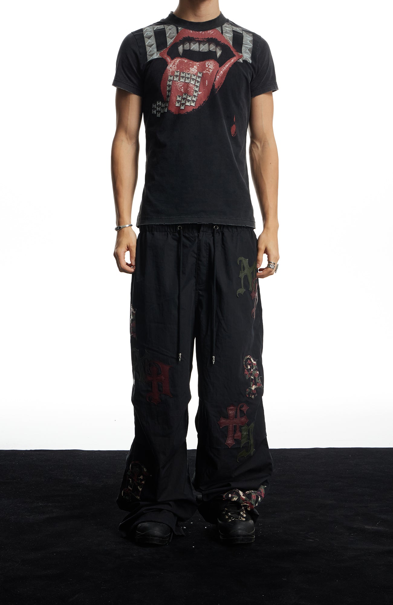 DND4DES Gothic Cross Patch Parachute Pants