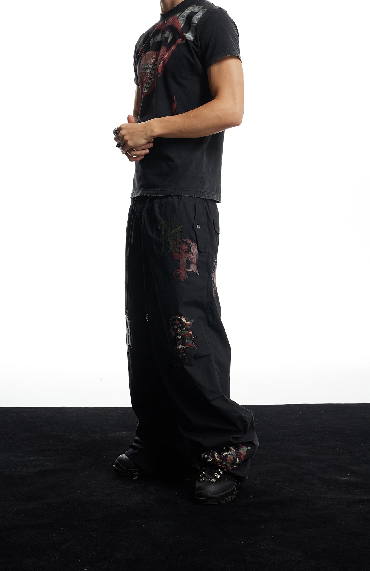 DND4DES Gothic Cross Patch Parachute Pants