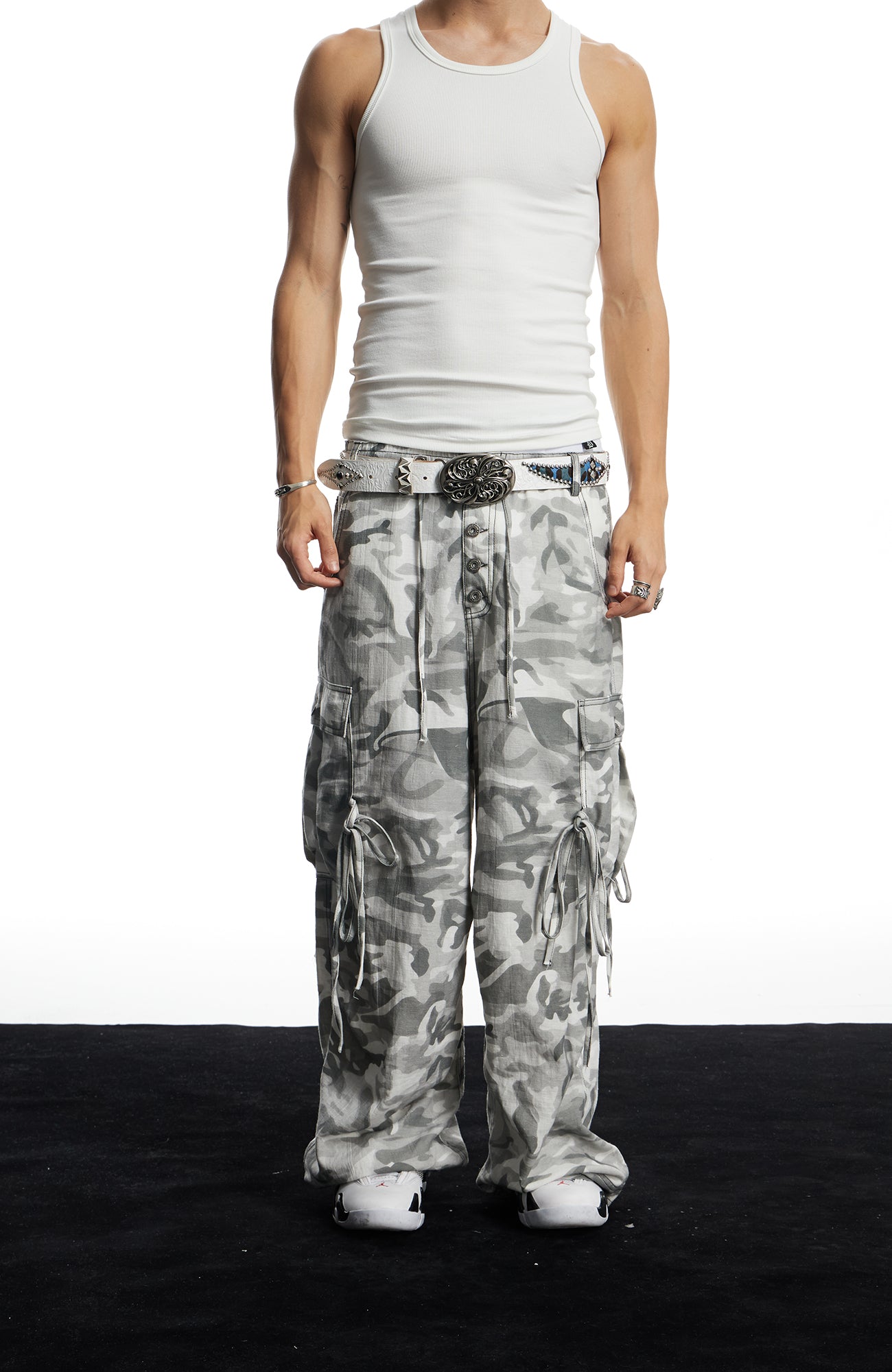 DND4DES Drawstring Camo Cargo Wide-Leg Pants