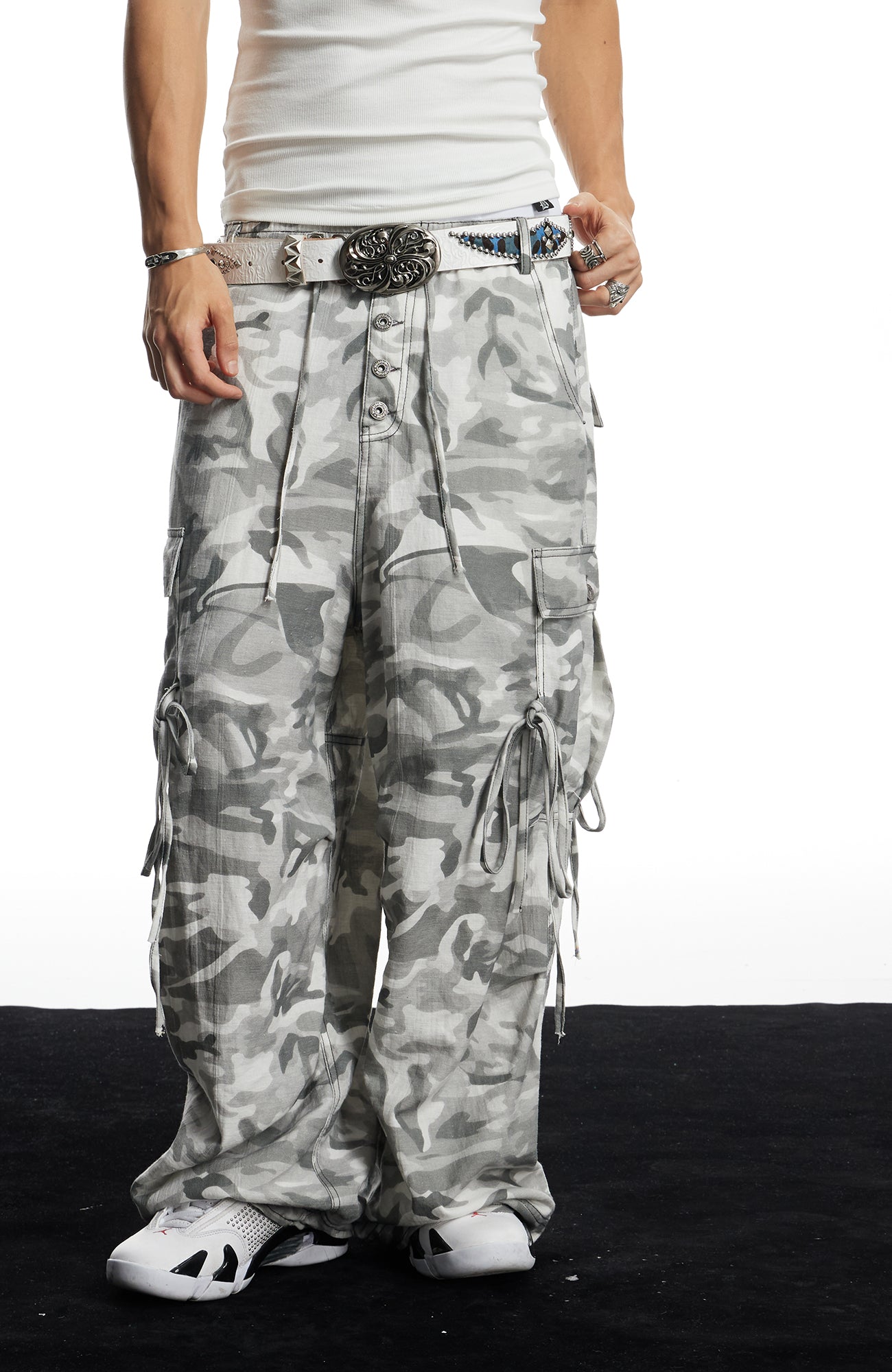 DND4DES Drawstring Camo Cargo Wide-Leg Pants