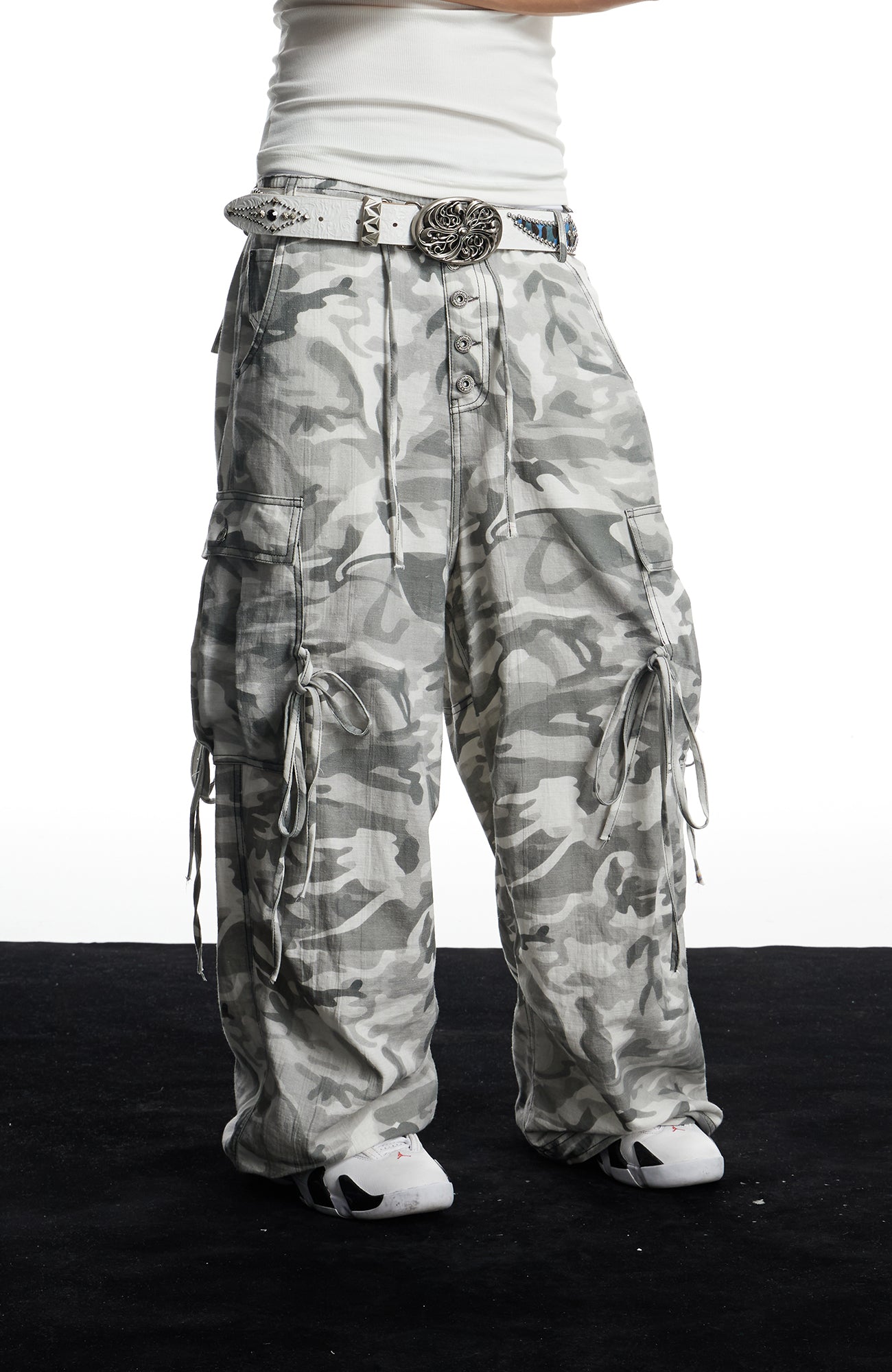 DND4DES Drawstring Camo Cargo Wide-Leg Pants